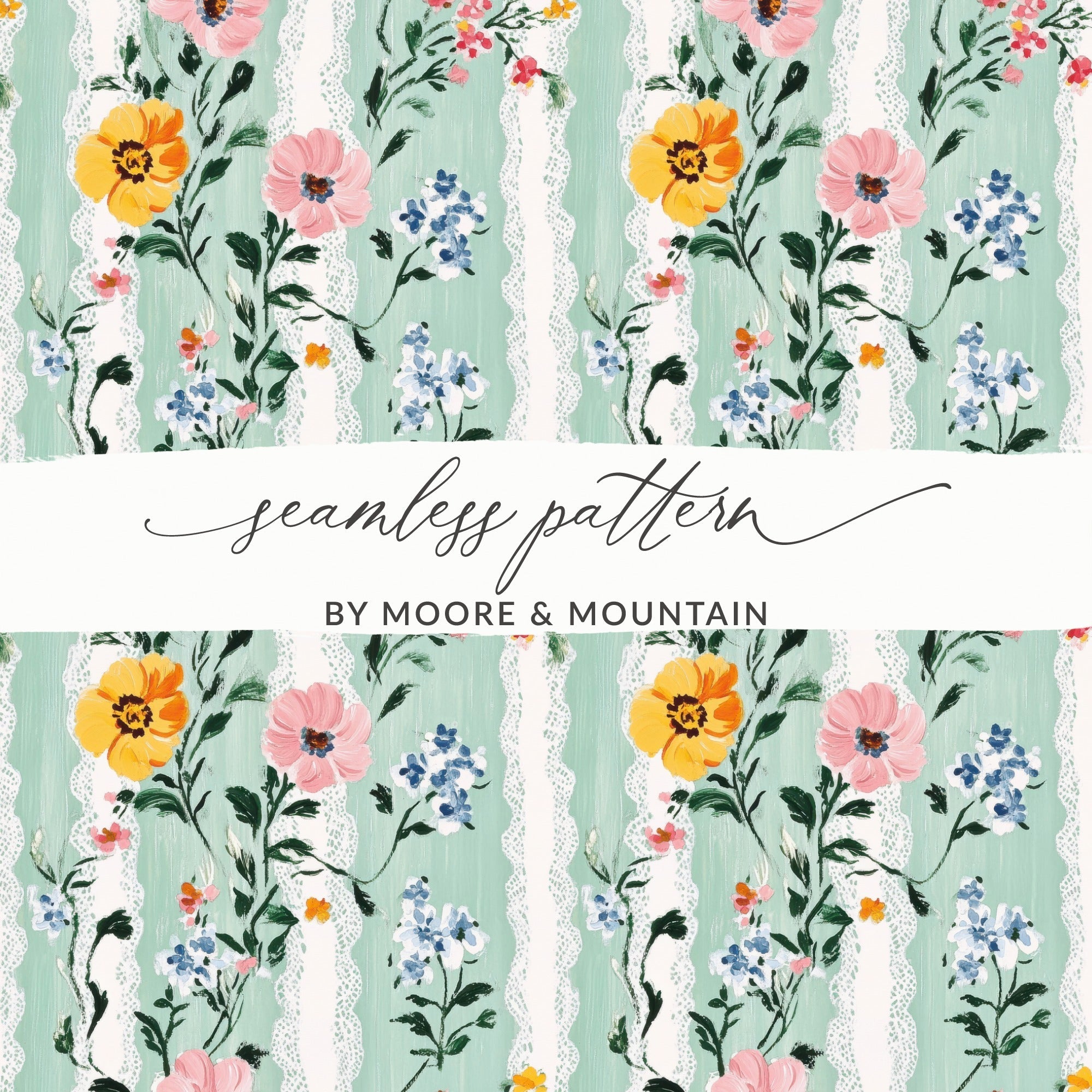 Floral Stripe Digital Paper, Vintage Flower Digital Download, Seamless Pattern Design, Scrapbook Paper Pack, Fabric Design - Moore and Mountain