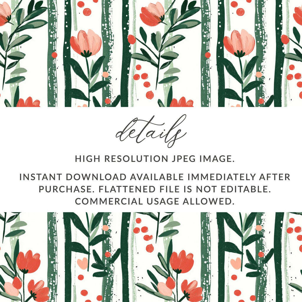 Floral Stripe Seamless Background Wallpaper Flower Stripes Modern Pattern Green and Orange Print - Moore and Mountain
