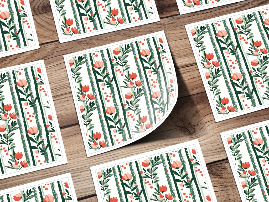 Floral Stripe Seamless Background Wallpaper Flower Stripes Modern Pattern Green and Orange Print - Moore and Mountain