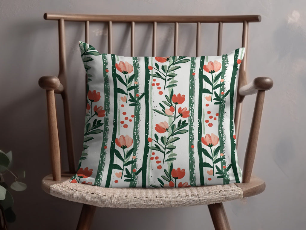 Floral Stripe Seamless Background Wallpaper Flower Stripes Modern Pattern Green and Orange Print - Moore and Mountain