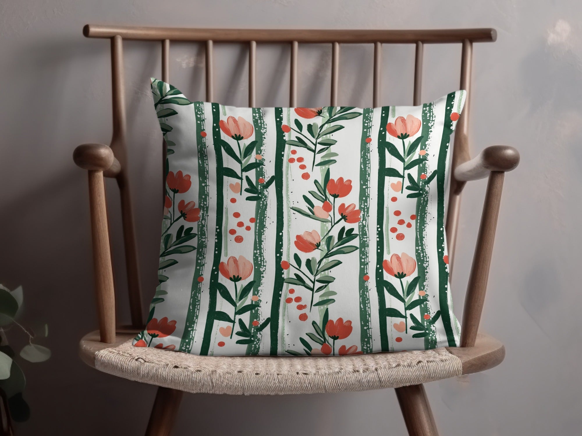 Floral Stripe Seamless Background Wallpaper Flower Stripes Modern Pattern Green and Orange Print - Moore and Mountain