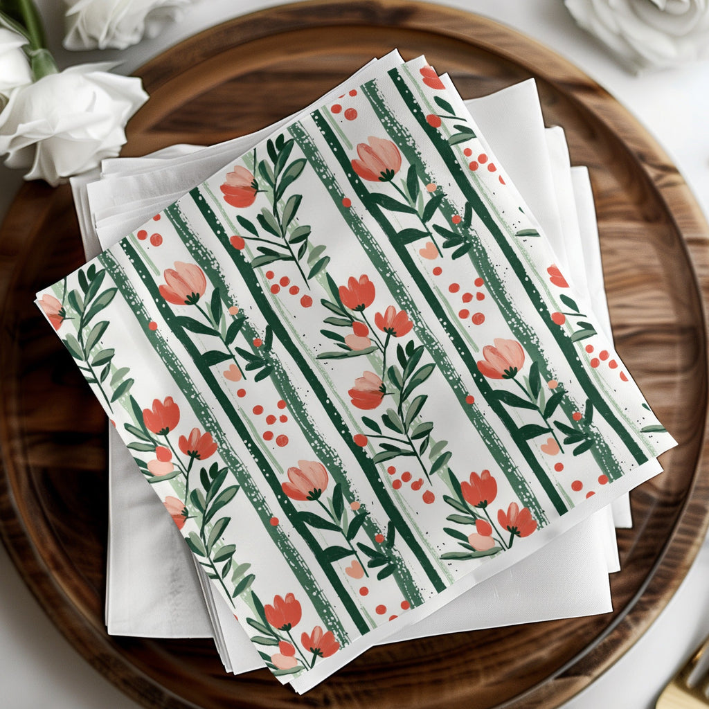 Floral Stripe Seamless Background Wallpaper Flower Stripes Modern Pattern Green and Orange Print - Moore and Mountain