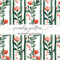 Floral Stripe Seamless Background Wallpaper Flower Stripes Modern Pattern Green and Orange Print - Moore and Mountain