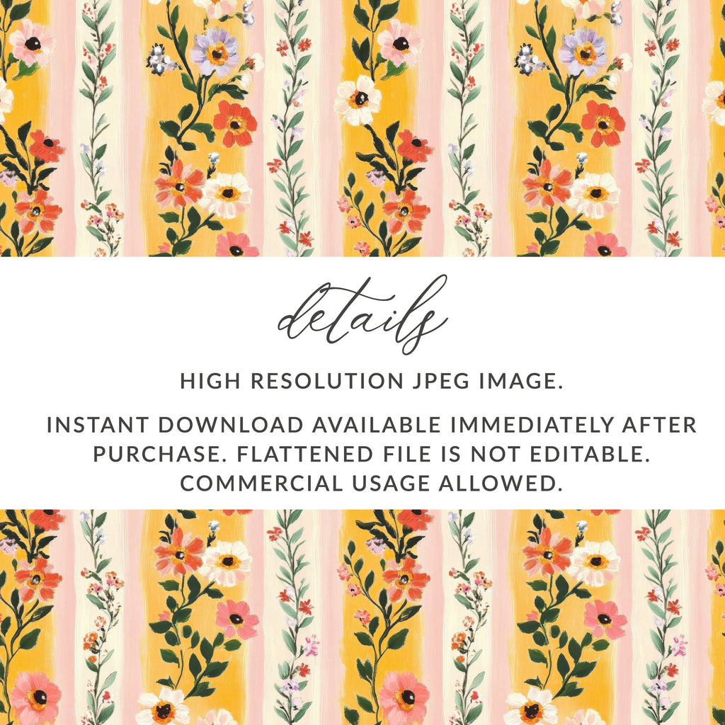 Floral Stripe Seamless Pattern Digital, Flower Clipart, Repeating Design, Fabric Design, Scrapbook Paper, Trendy Digital Paper Pack - Moore and Mountain