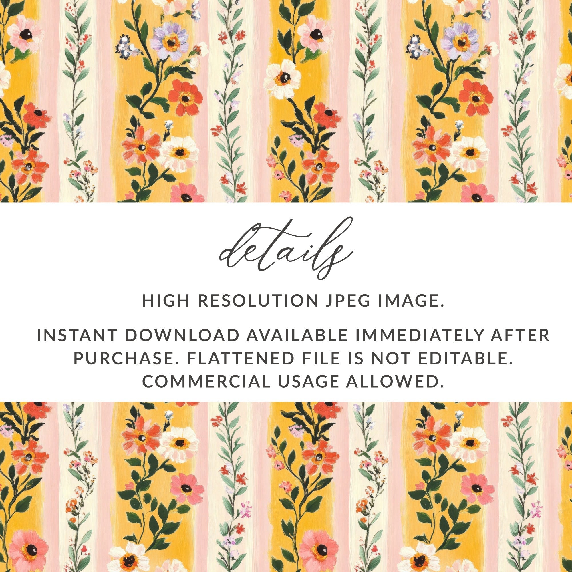 Floral Stripe Seamless Pattern Digital, Flower Clipart, Repeating Design, Fabric Design, Scrapbook Paper, Trendy Digital Paper Pack - Moore and Mountain