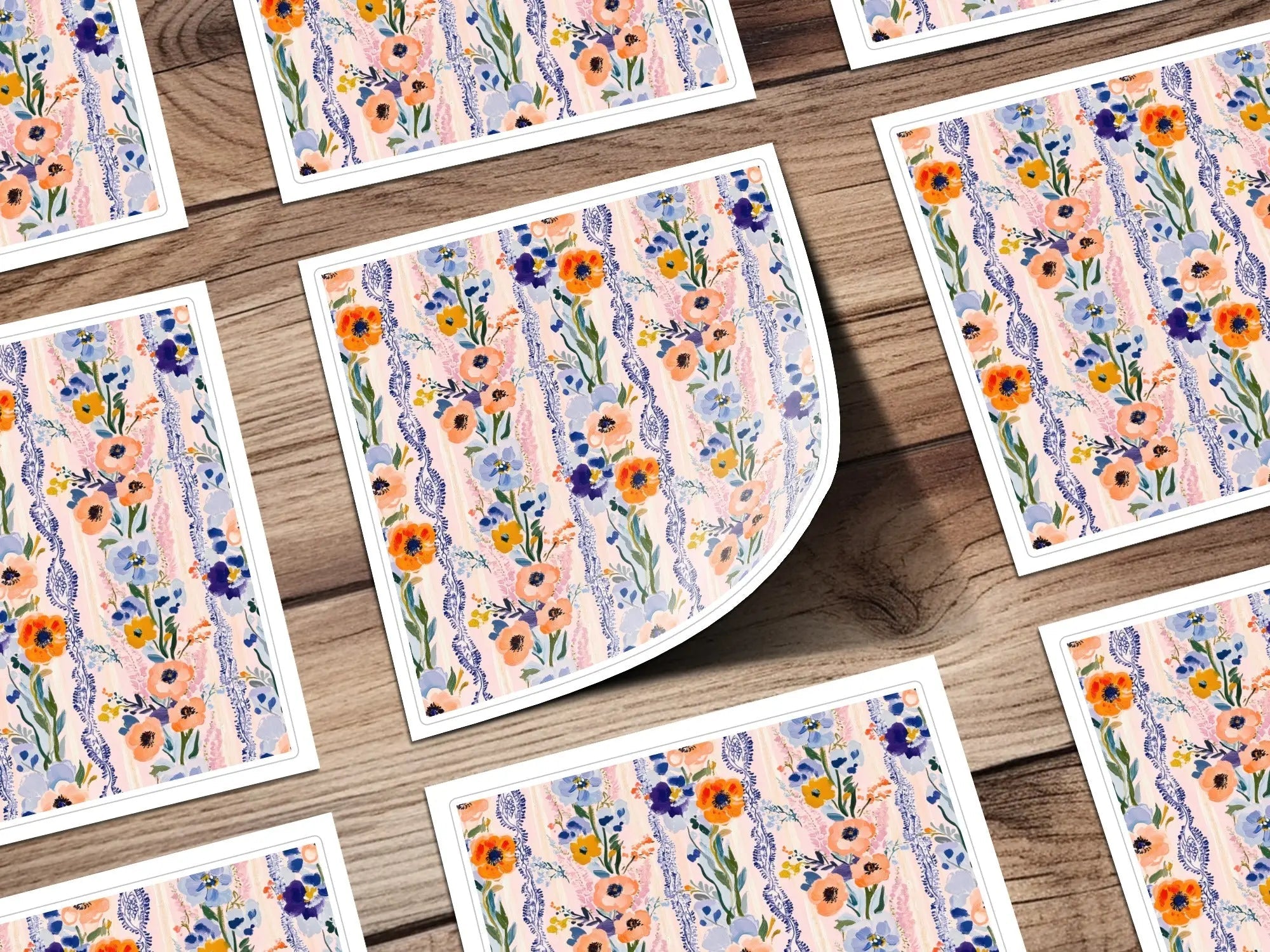 Floral Striped Wallpaper Seamless Pattern Digital, Anemone Flower Design, Pastel Repeat Pattern, Fabric Design, Vintage Floral Wallpaper - Moore and Mountain
