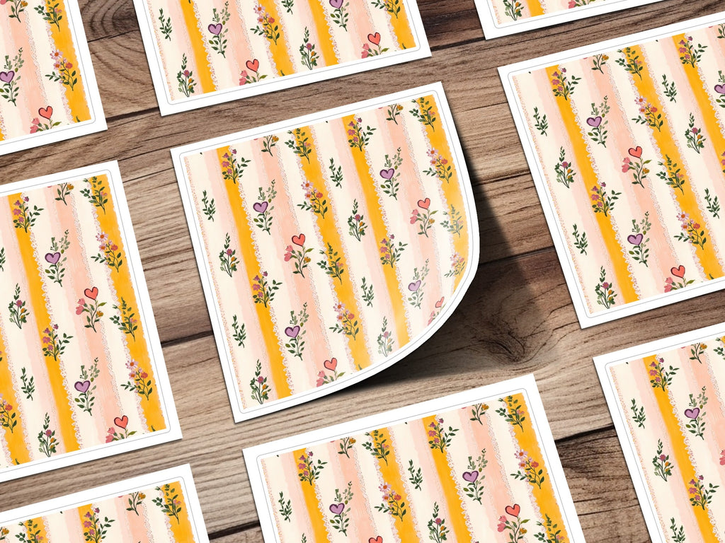Floral Stripes Digital Paper, Heart Flowers Pattern, Seamless Pattern for Fabric, Scrapbook Paper, Digital Download, Commercial Use - Moore and Mountain