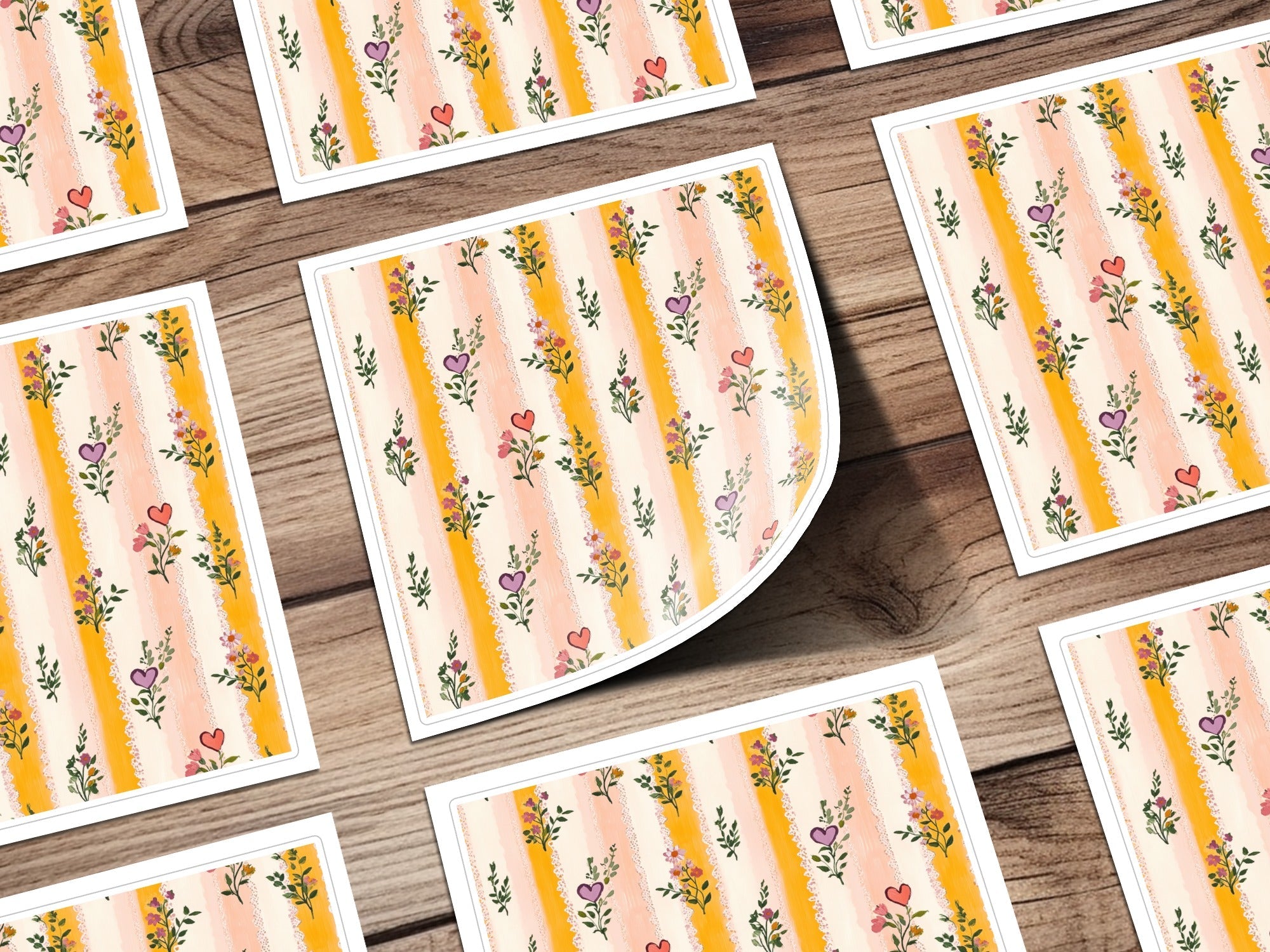 Floral Stripes Digital Paper, Heart Flowers Pattern, Seamless Pattern for Fabric, Scrapbook Paper, Digital Download, Commercial Use - Moore and Mountain