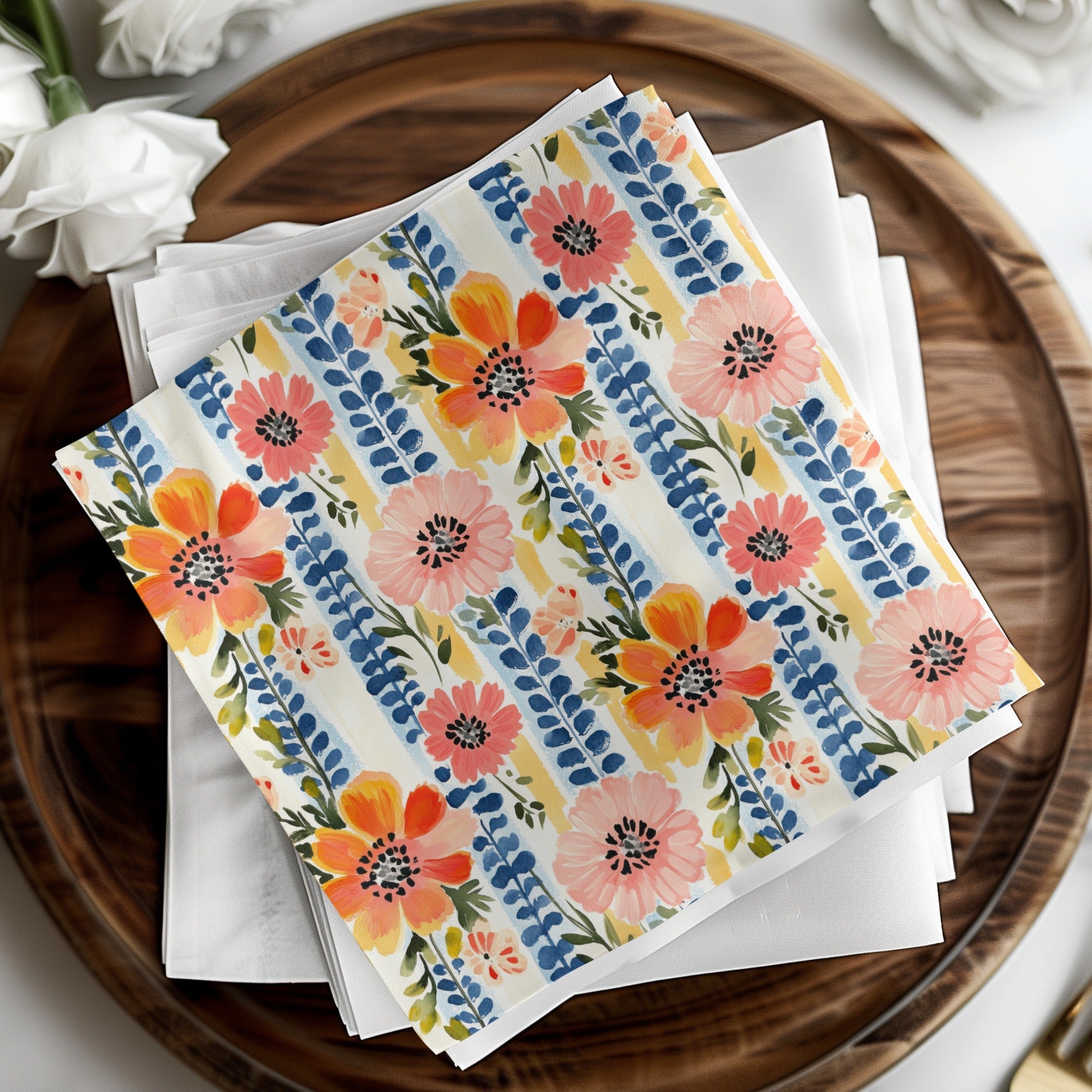 Floral Stripes Digital Paper, Seamless Flower Pattern, Pastel Backgrounds, Watercolor Texture, Digital Download for Fabrics, Crafts - Moore and Mountain
