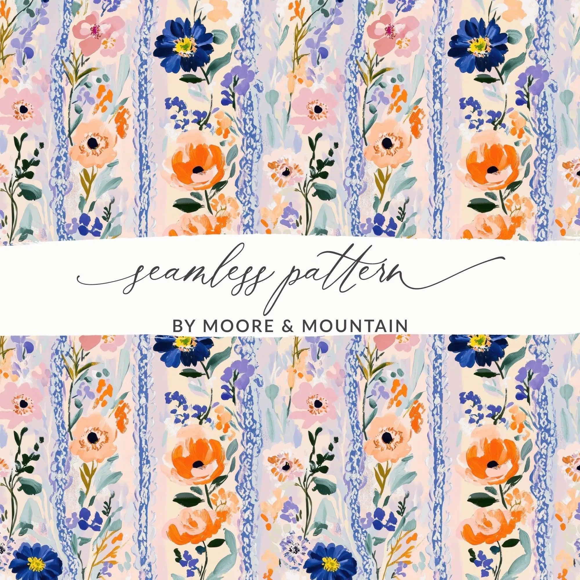 Floral Stripes Vintage Seamless Pattern, Digital Paper, Watercolor Flowers, Repeating Floral Print, Fabric Design - Moore and Mountain