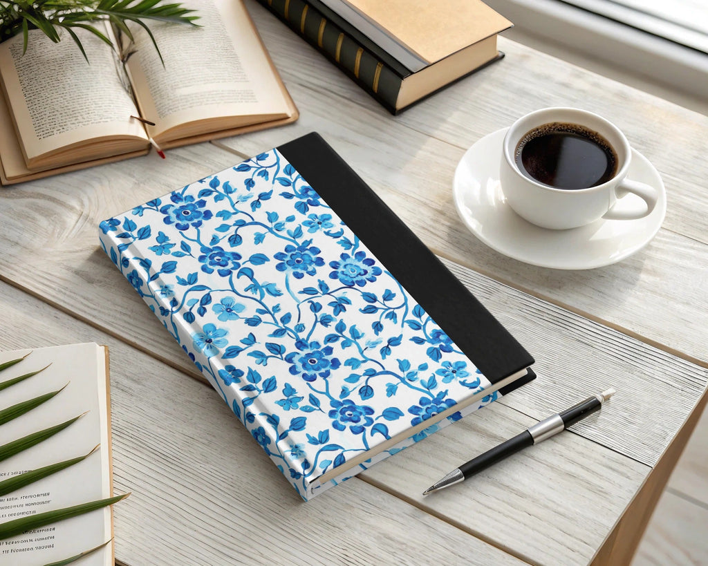 Floral Vines Watercolor Style Pattern Blue on White Digital - Moore and Mountain