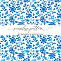 Floral Vines Watercolor Style Pattern Blue on White Digital - Moore and Mountain