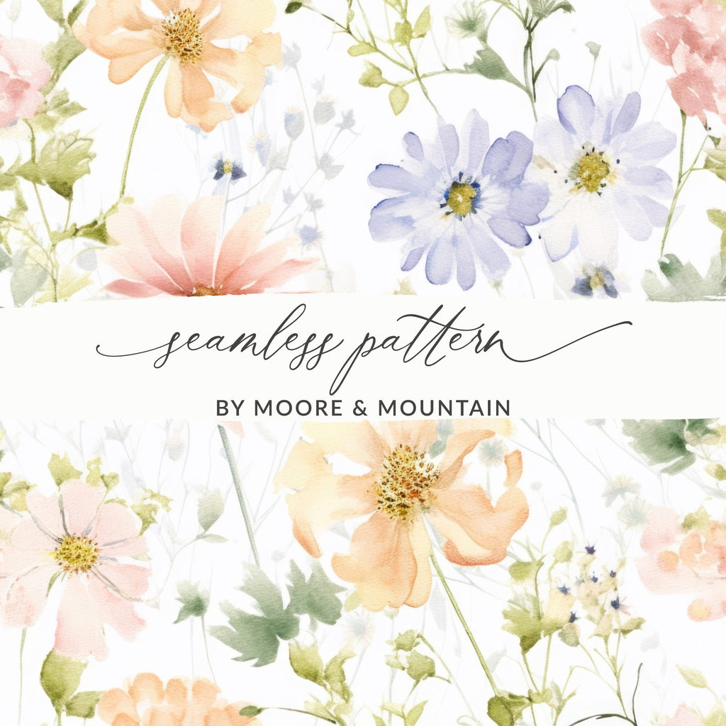 Floral Watercolor Digital Paper, Seamless Flower Pattern, Delicate Blossom, Soft Colors, Scrapbooking Paper, Printable Paper - Moore and Mountain