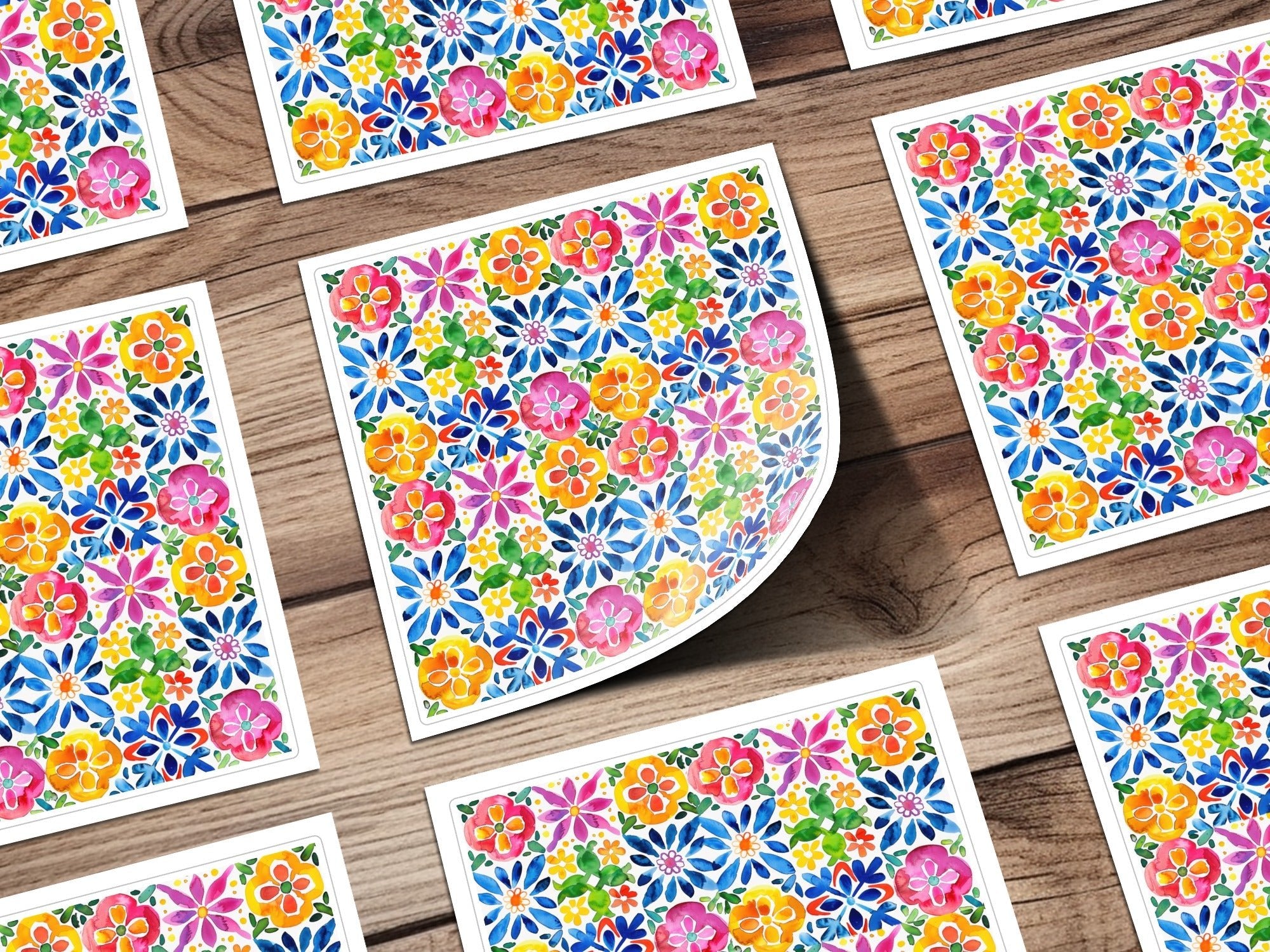 Floral Watercolor Seamless Pattern, Colorful Flower Tile Digital Paper Pack, Fabric Design Download, Mexican Talavera Floral, Digital - Moore and Mountain