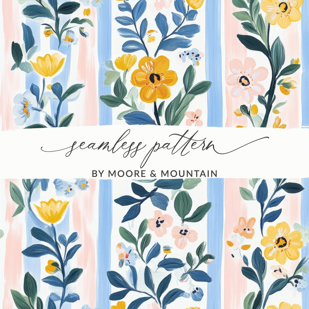 Floral with Vertical Stripes Seamless Grandmillenial Digital - Moore and Mountain