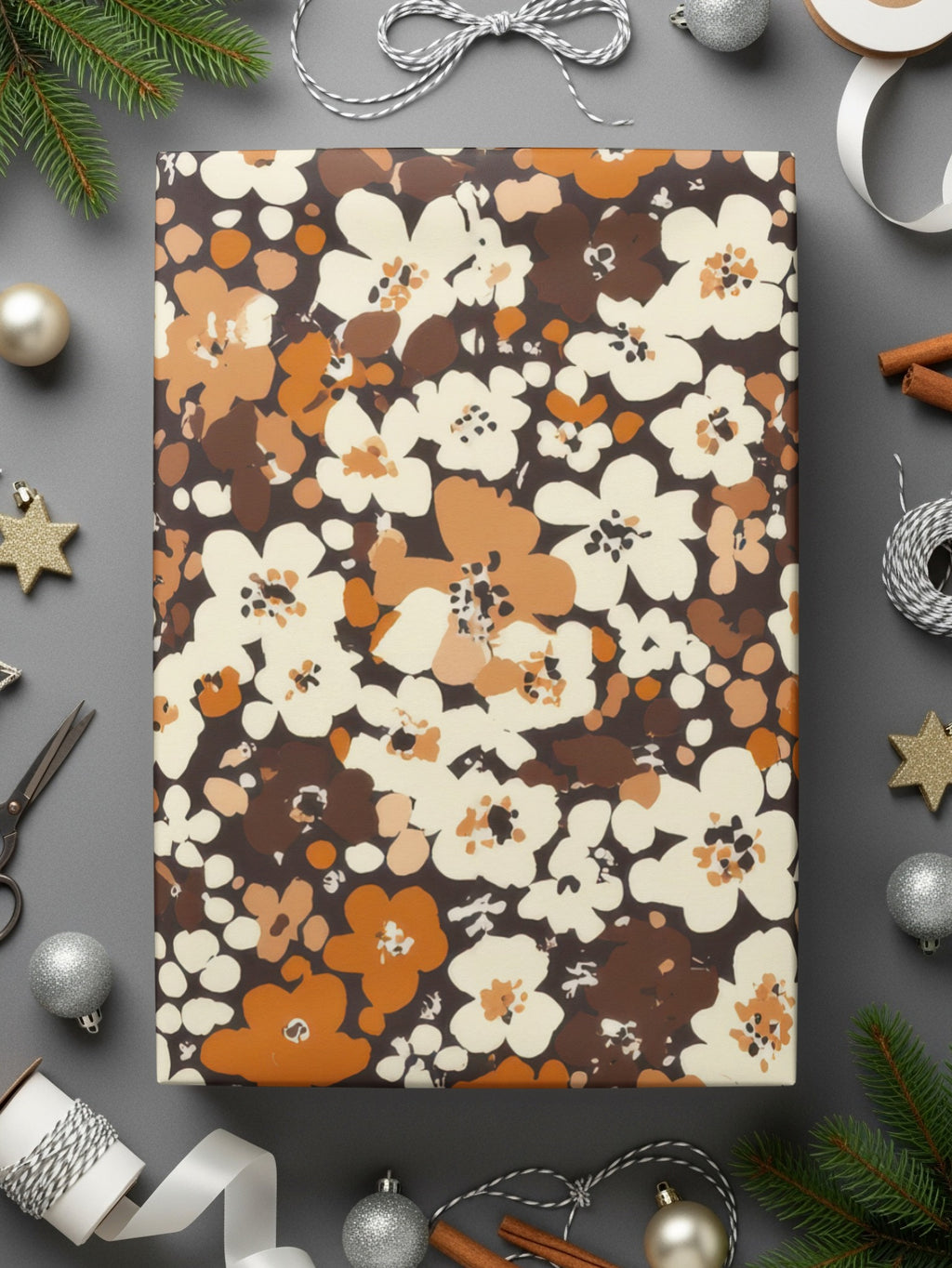 Festive Floral Pattern Holiday Wrapping Paper Sheets