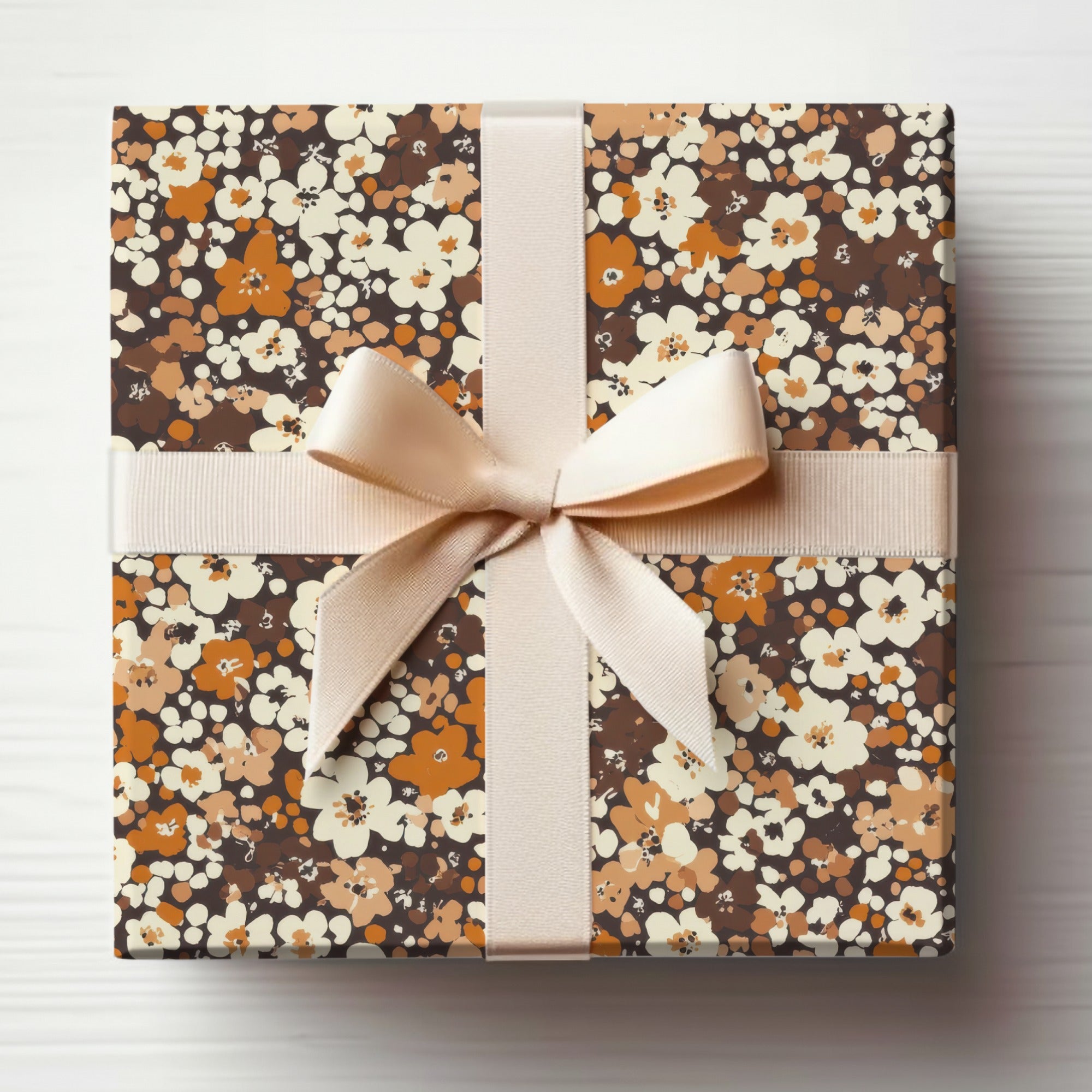 Floral Print Gift Box with Elegant Ribbon Decoration