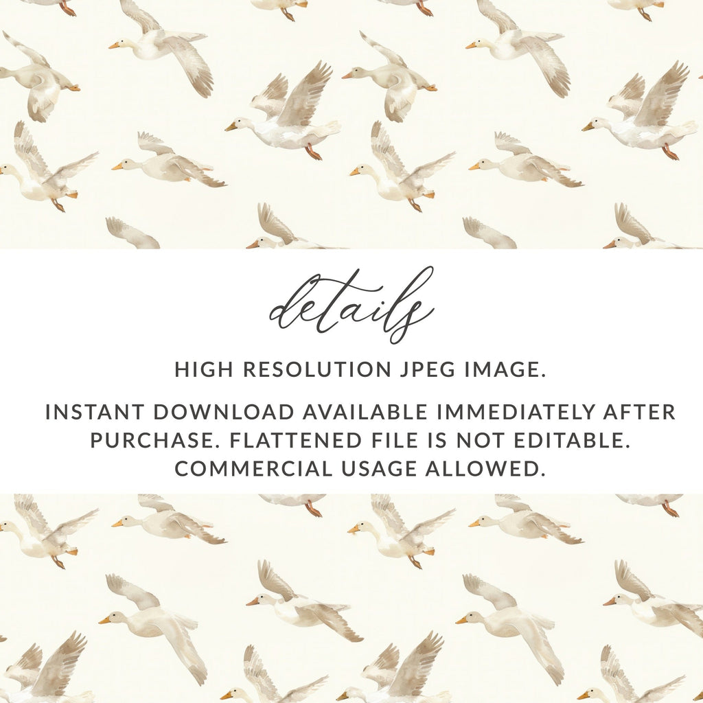Flying Ducks Seamless Pattern, Digital Paper, Watercolor Ducks, Goose Print, Bird Repeat Pattern, Printable Fabric, Backgrounds Digital - Moore and Mountain