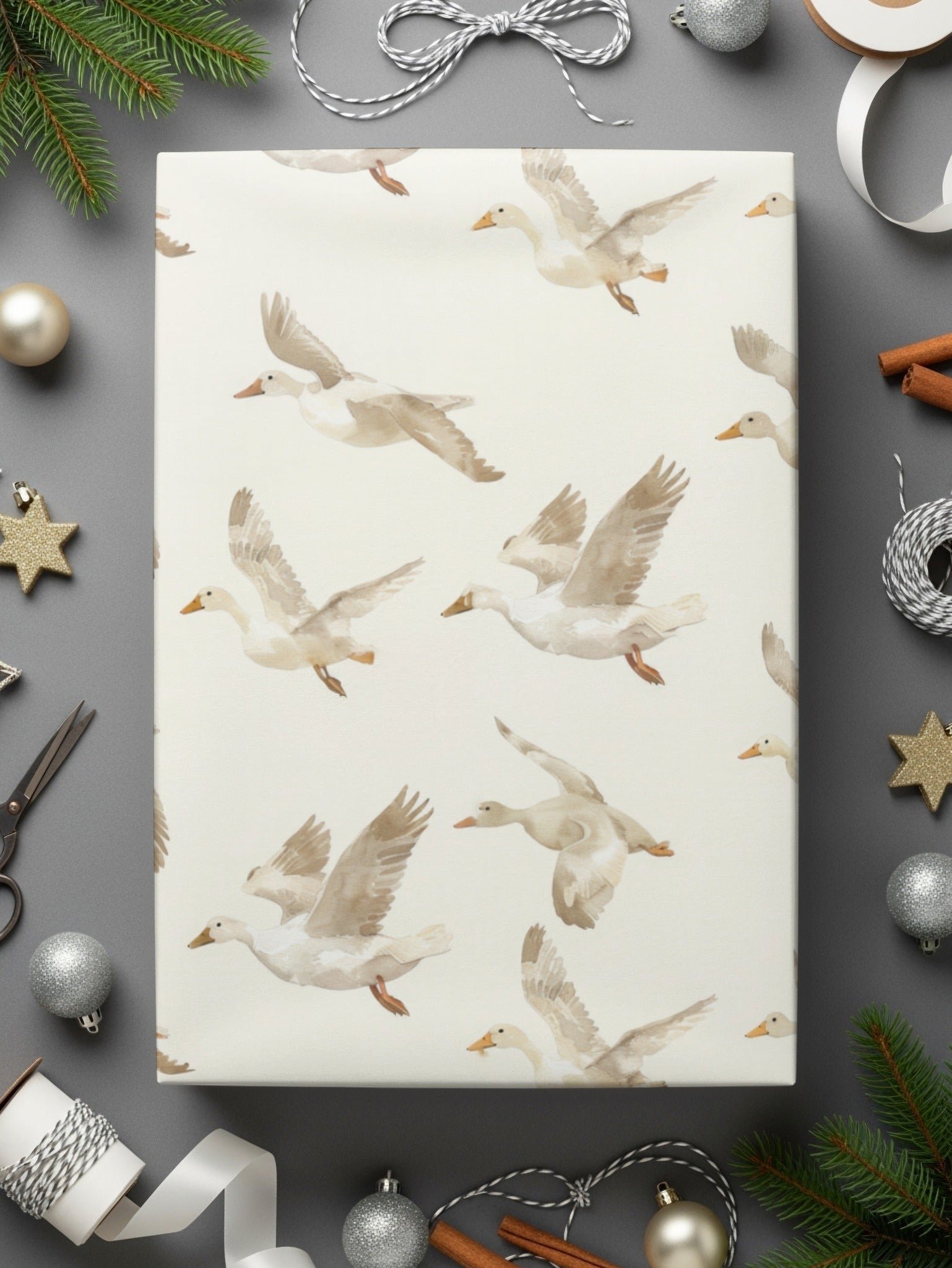 Flying Ducks Seamless Pattern, Digital Paper, Watercolor Ducks, Goose Print, Bird Repeat Pattern, Printable Fabric, Backgrounds Digital - Moore and Mountain
