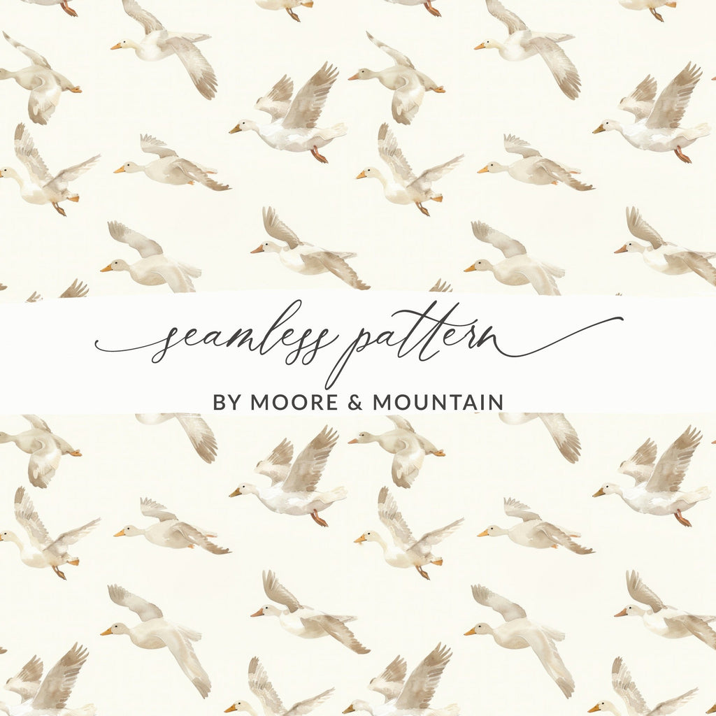 Flying Ducks Seamless Pattern, Digital Paper, Watercolor Ducks, Goose Print, Bird Repeat Pattern, Printable Fabric, Backgrounds Digital - Moore and Mountain