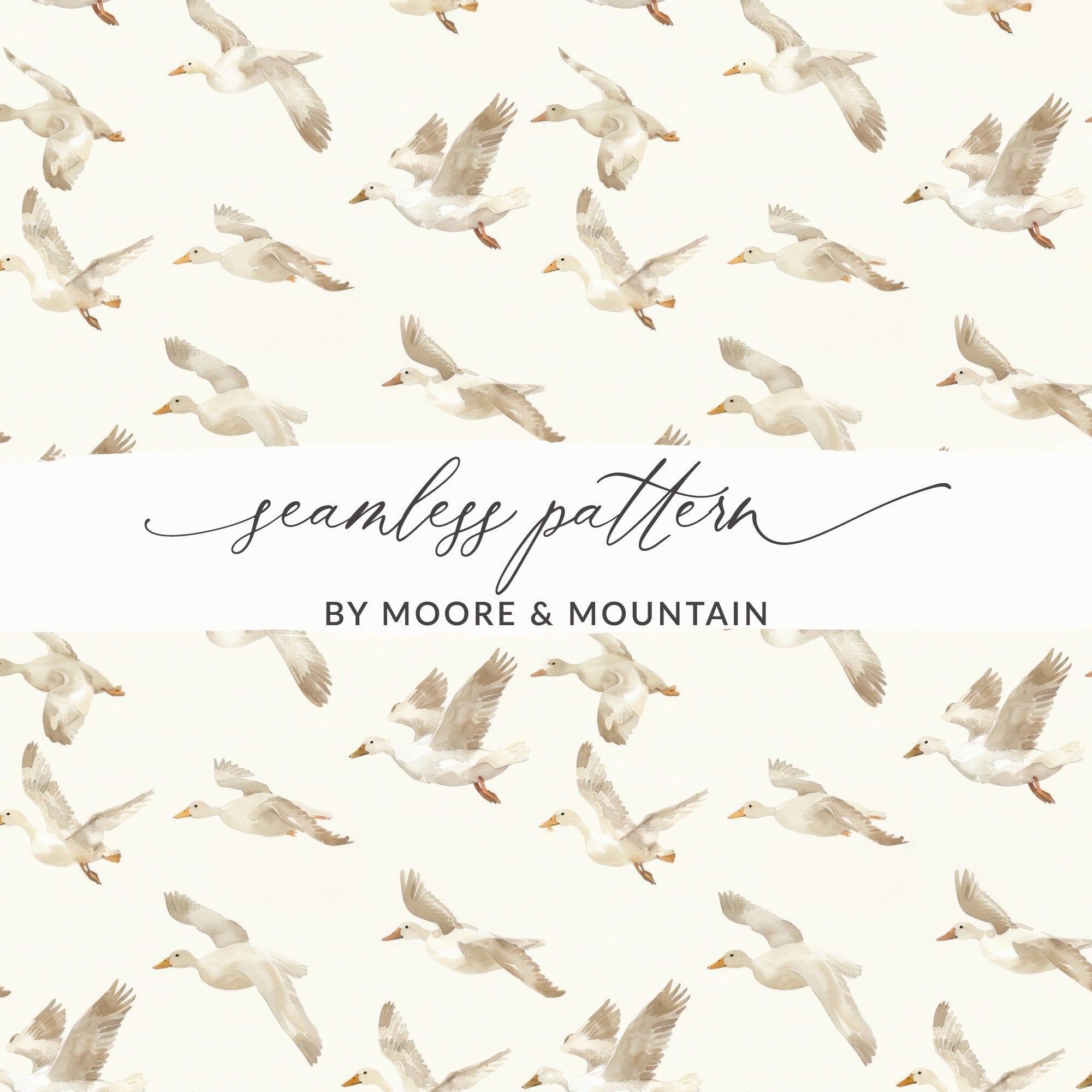 Flying Ducks Seamless Pattern, Digital Paper, Watercolor Ducks, Goose Print, Bird Repeat Pattern, Printable Fabric, Backgrounds Digital - Moore and Mountain