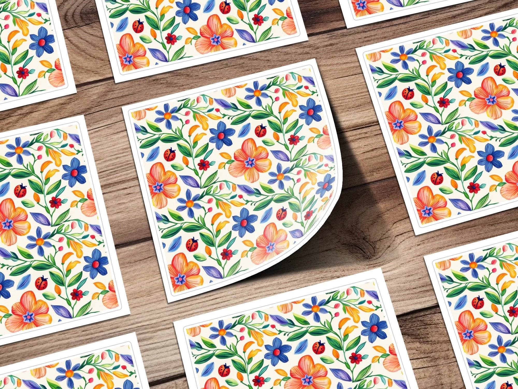 Folk Art Mexican Floral Pattern Colorful Garden Flowers & Ladybugs Seamless Pattern Digital Download - Moore and Mountain