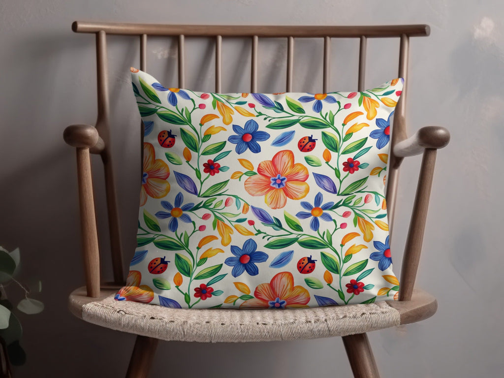 Folk Art Mexican Floral Pattern Colorful Garden Flowers & Ladybugs Seamless Pattern Digital Download - Moore and Mountain