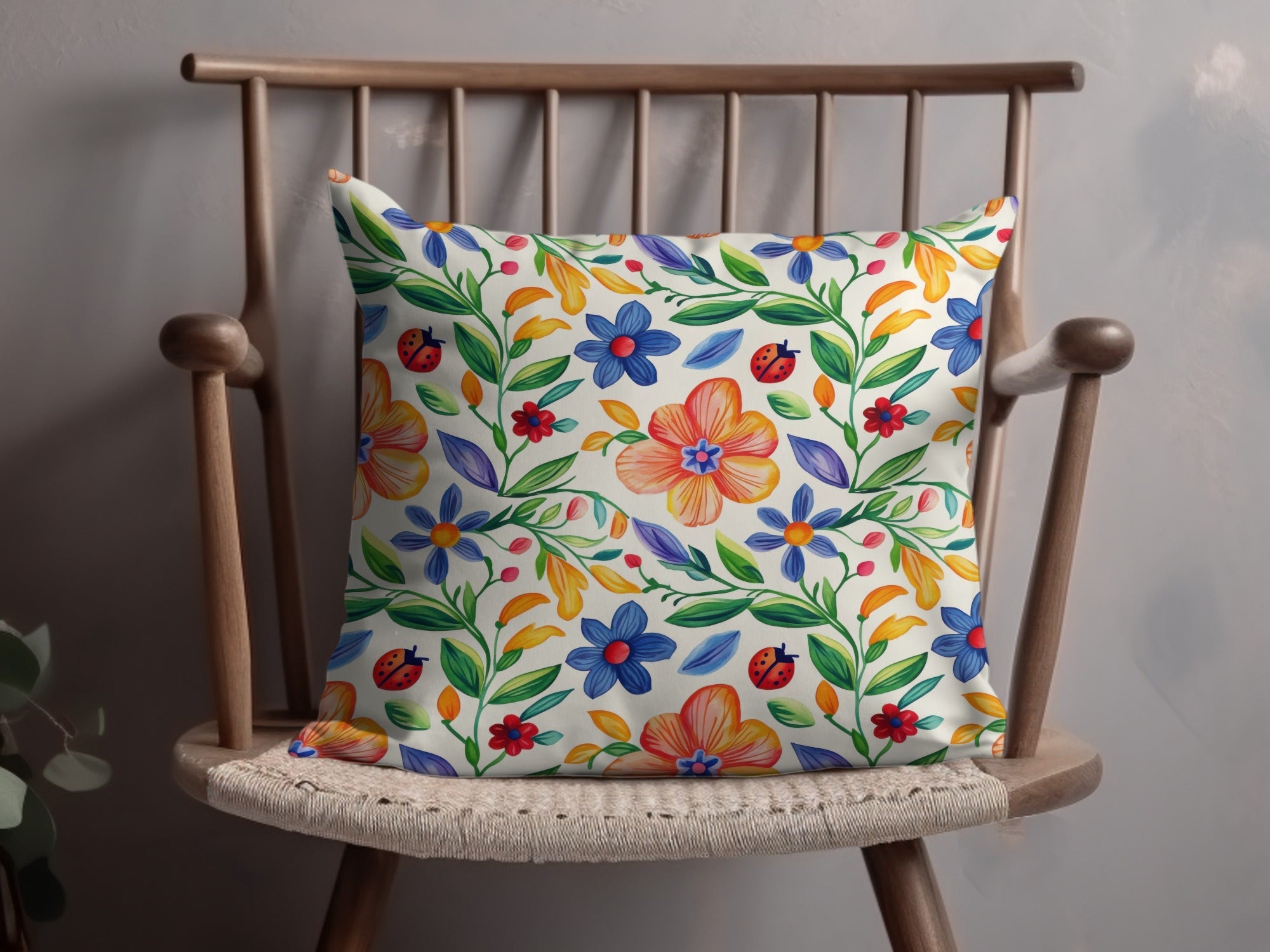 Folk Art Mexican Floral Pattern Colorful Garden Flowers & Ladybugs Seamless Pattern Digital Download - Moore and Mountain