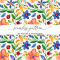 Folk Art Mexican Floral Pattern Colorful Garden Flowers & Ladybugs Seamless Pattern Digital Download - Moore and Mountain