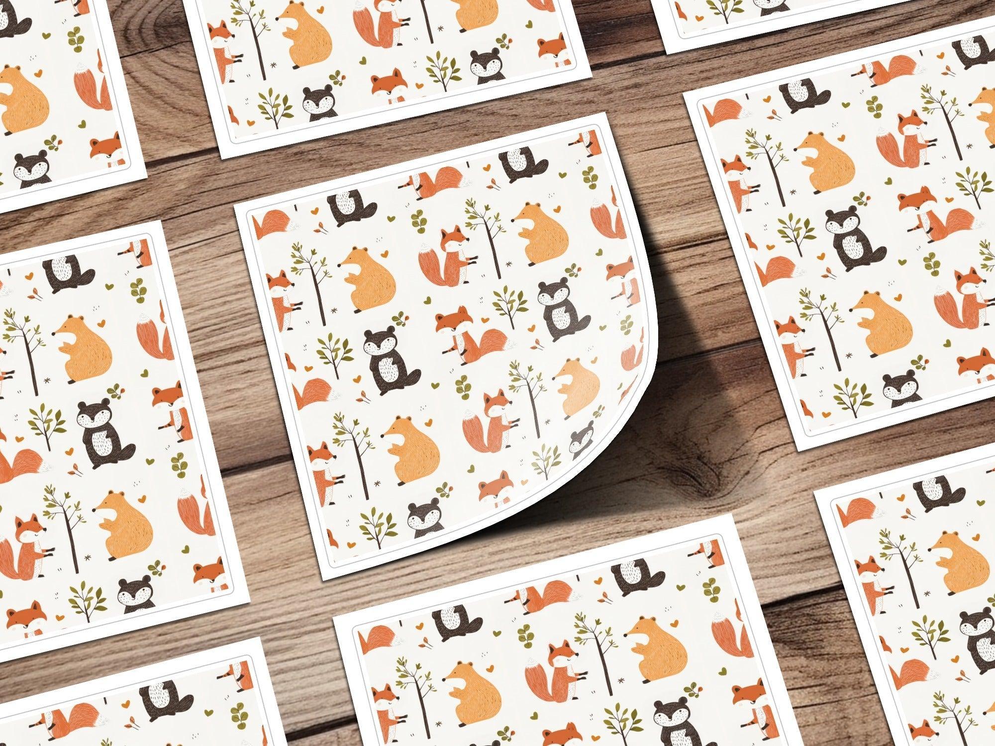 Forest Friends Digital Pattern, Seamless Animal Pattern, Fox, Bear, Beaver Digital Paper, Woodland Pattern, 12x12 JPEG, Two Scales, Digital - Moore and Mountain