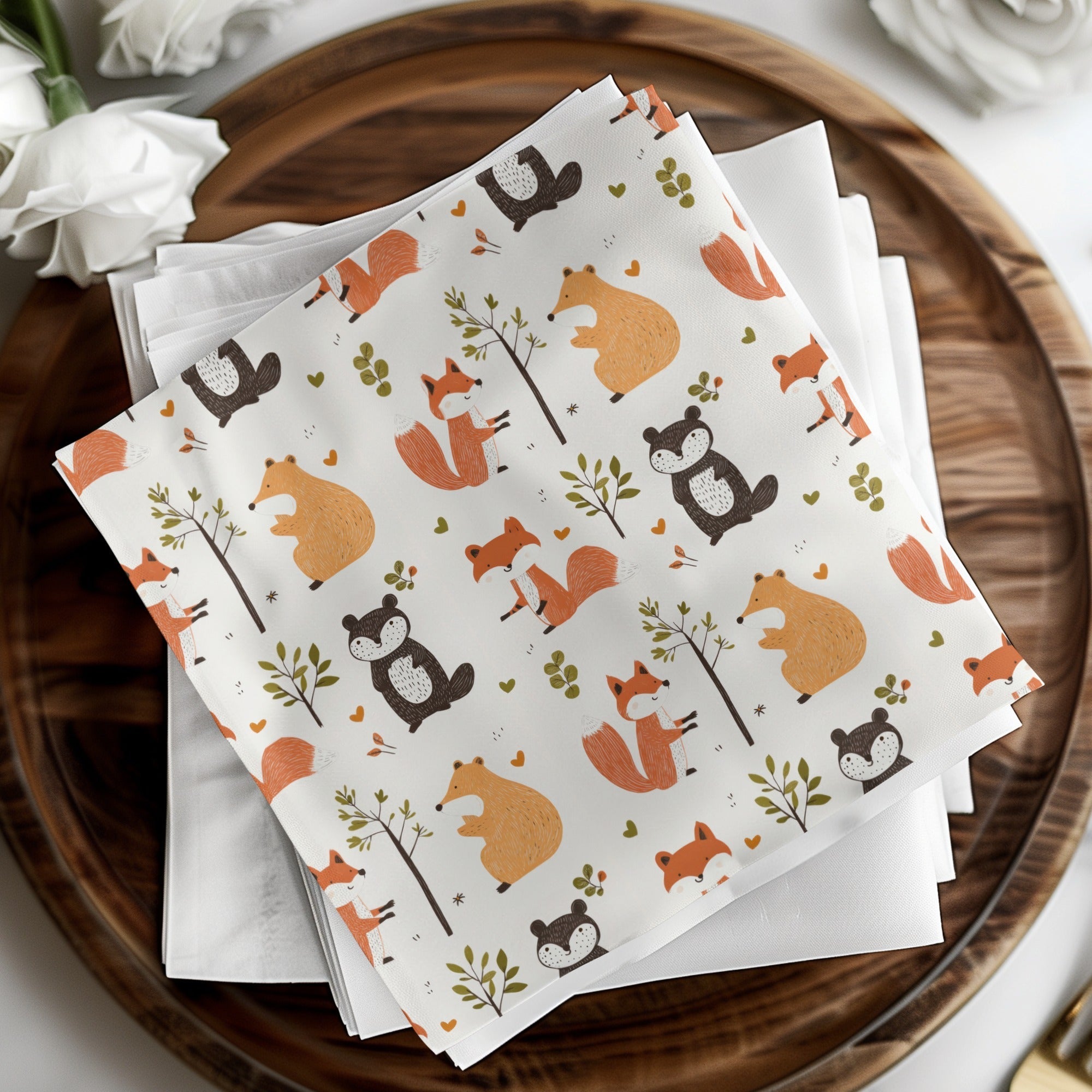 Forest Friends Digital Pattern, Seamless Animal Pattern, Fox, Bear, Beaver Digital Paper, Woodland Pattern, 12x12 JPEG, Two Scales, Digital - Moore and Mountain