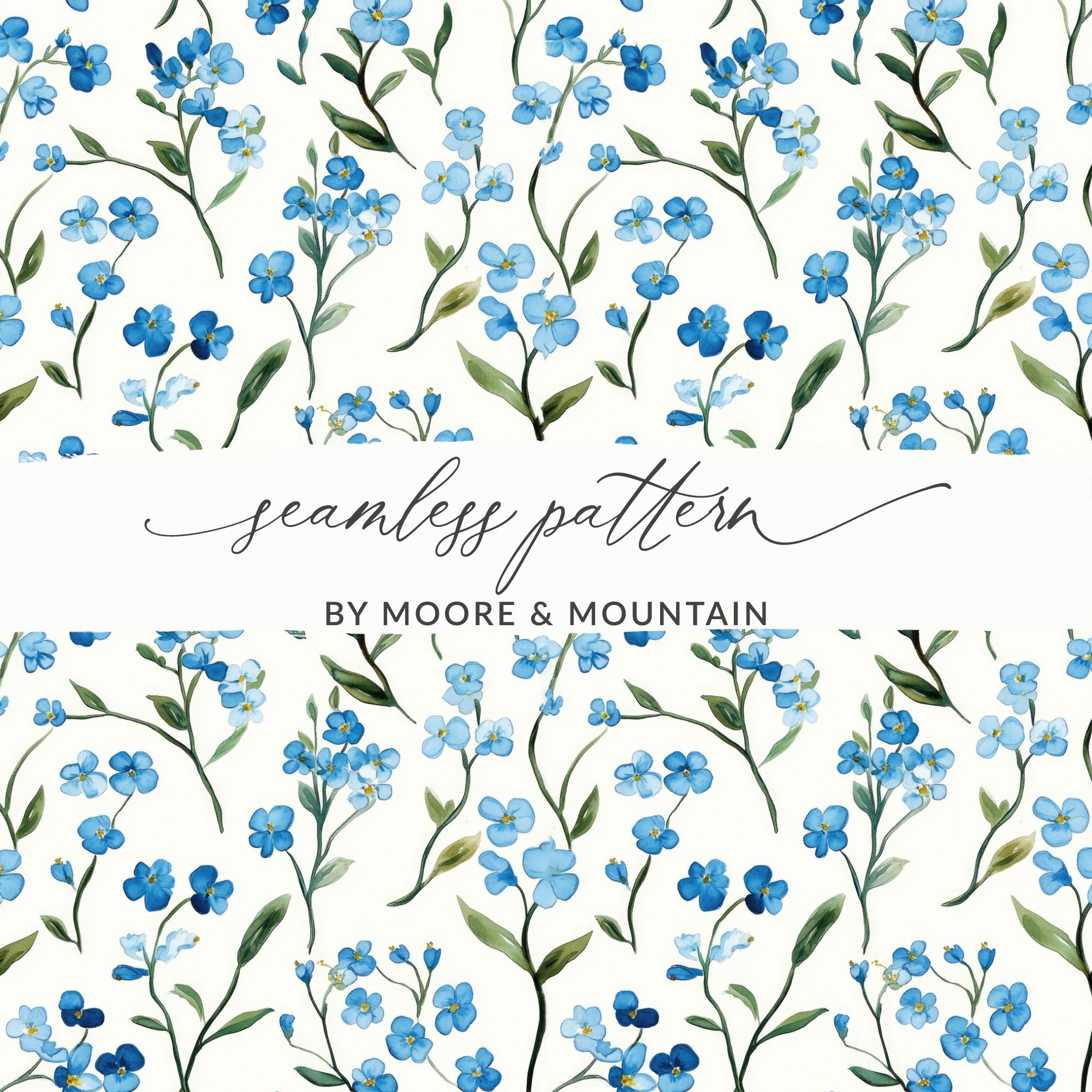 Forget Me Not Digital Paper, Watercolor Floral Pattern, Seamless Background, Fabric Design, Scrapbook Paper, Digital Download - Moore and Mountain