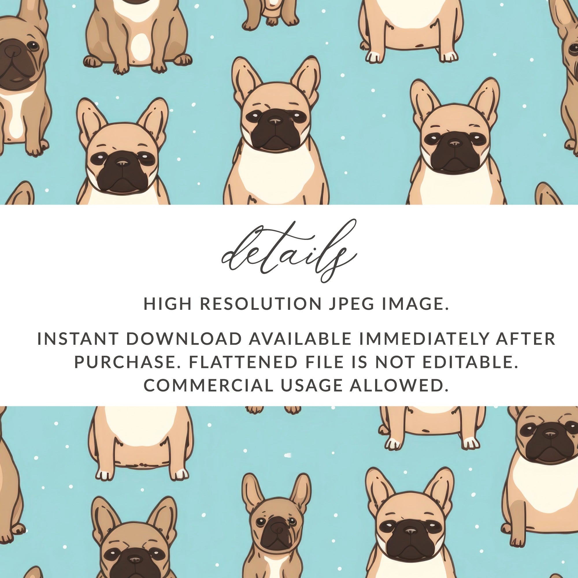 French Bulldog Pattern, Cute Dog Digital Paper, Seamless Puppy Print, Pet Lover Gift, Background Digital Download, Scaled Patterns - Moore and Mountain