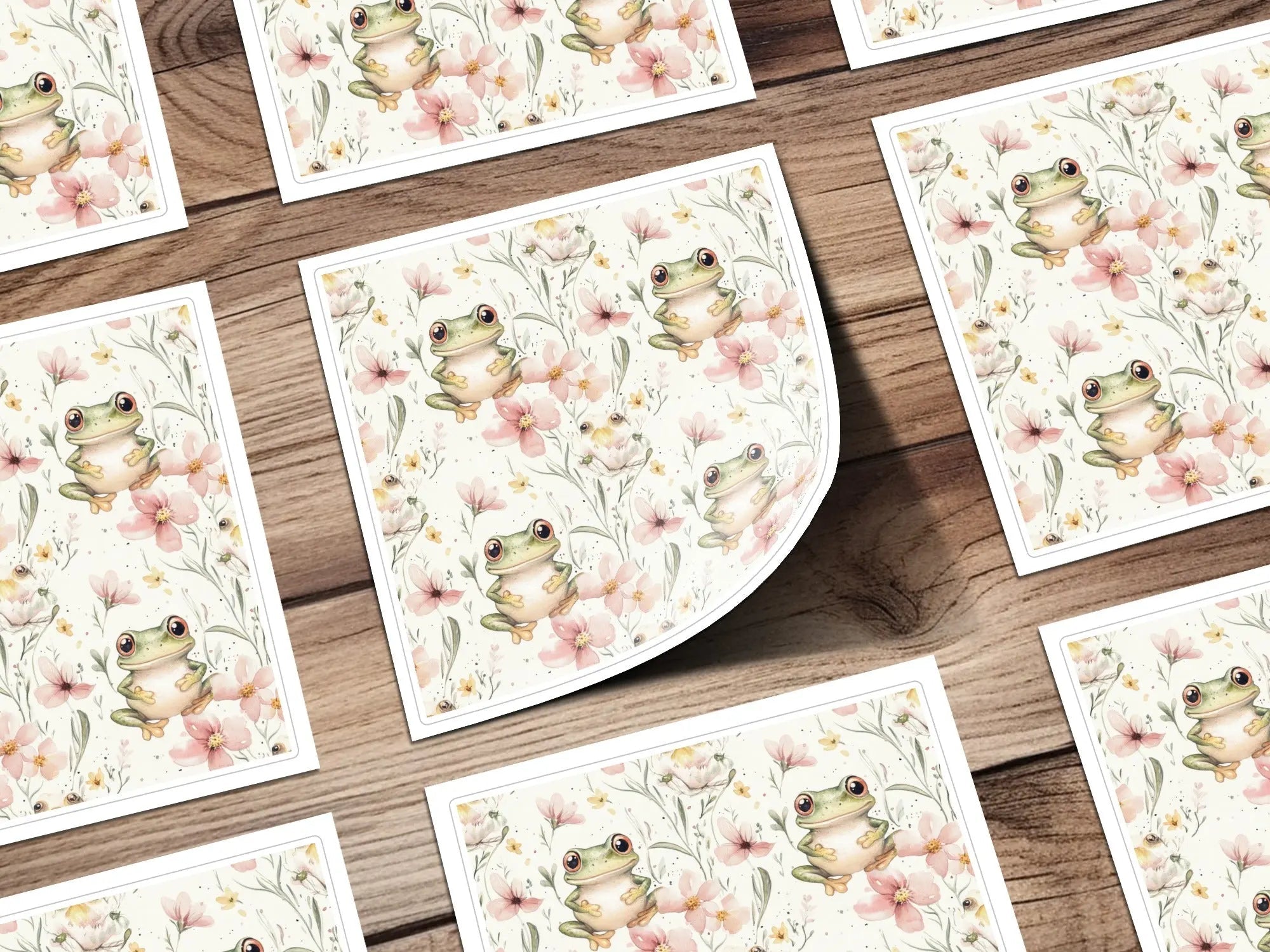 Frog Seamless Pattern, Watercolor Floral Digital Paper, Repeating Froggy Design, Cute Frog Artwork, Flower Background, Digital - Moore and Mountain