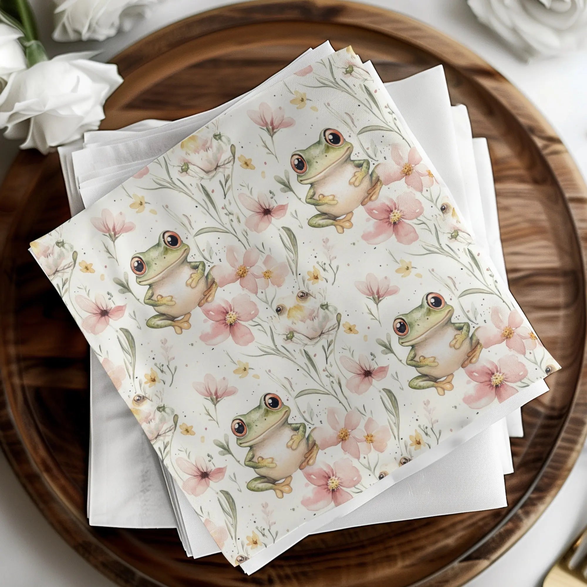 Frog Seamless Pattern, Watercolor Floral Digital Paper, Repeating Froggy Design, Cute Frog Artwork, Flower Background, Digital - Moore and Mountain