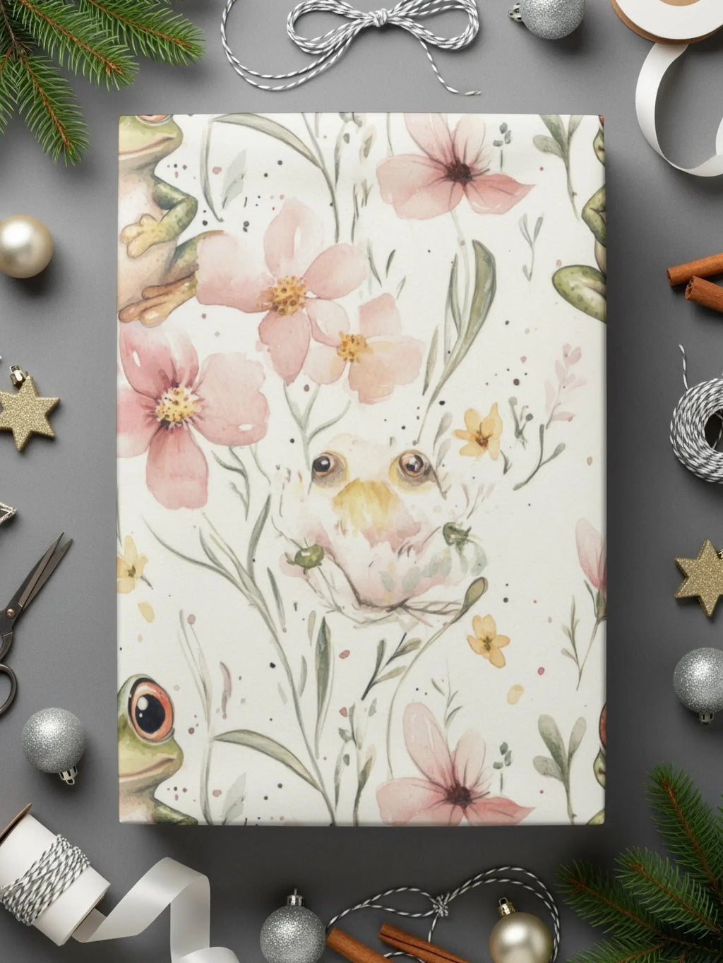 Frog Seamless Pattern, Watercolor Floral Digital Paper, Repeating Froggy Design, Cute Frog Artwork, Flower Background, Digital - Moore and Mountain