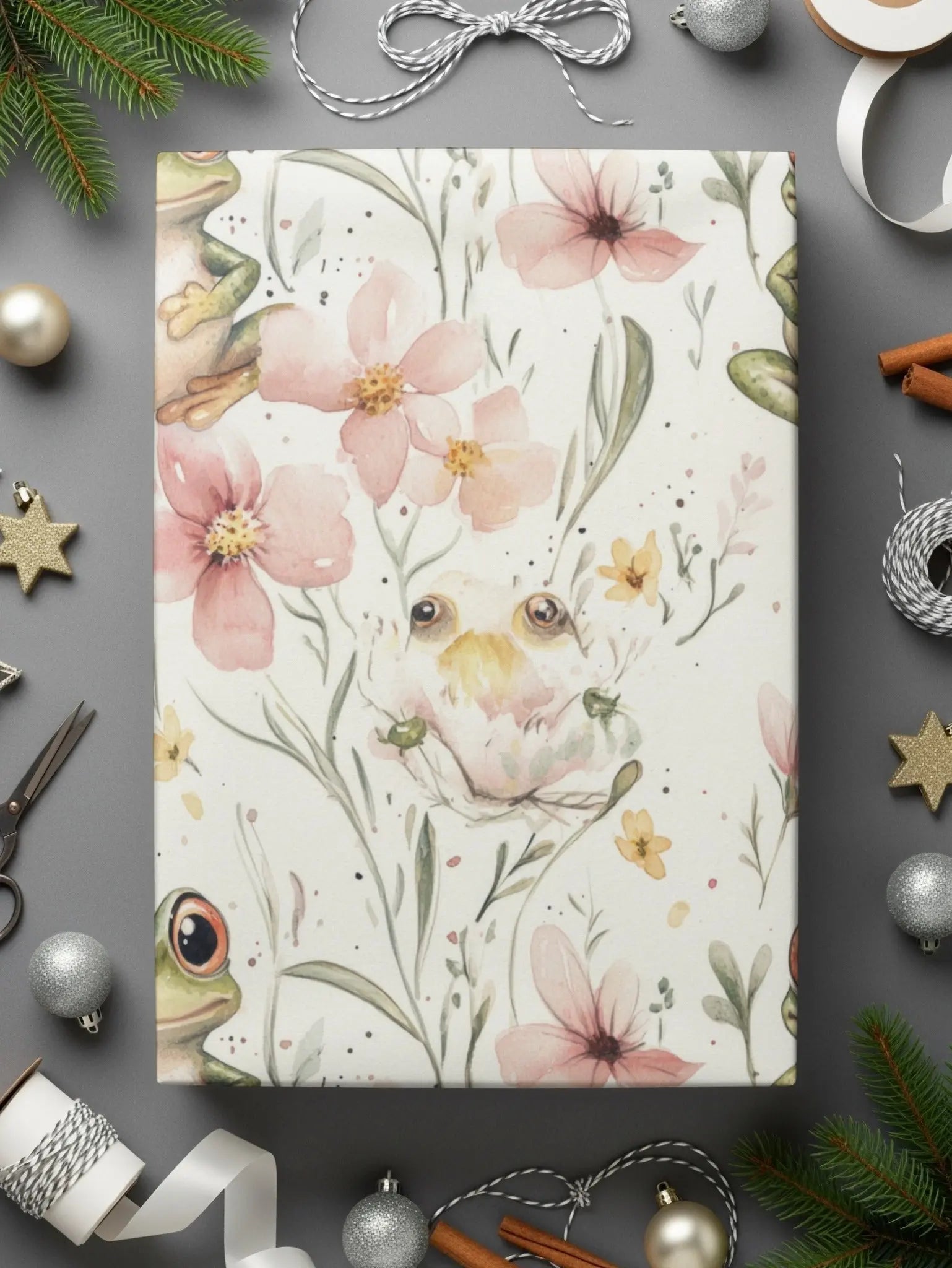 Frog Seamless Pattern, Watercolor Floral Digital Paper, Repeating Froggy Design, Cute Frog Artwork, Flower Background, Digital - Moore and Mountain