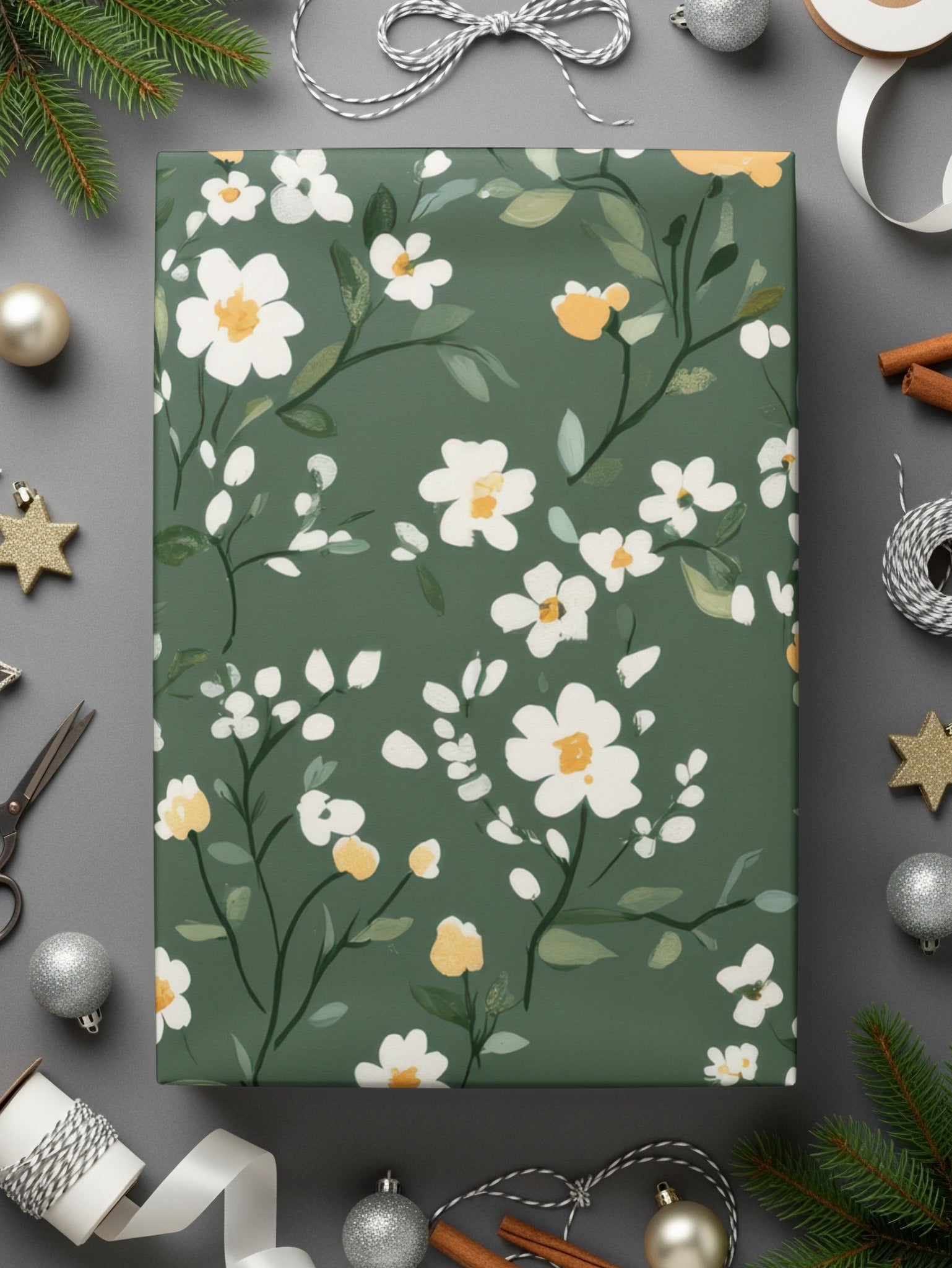 Floral Pattern Green Gift Wrap Holiday Product