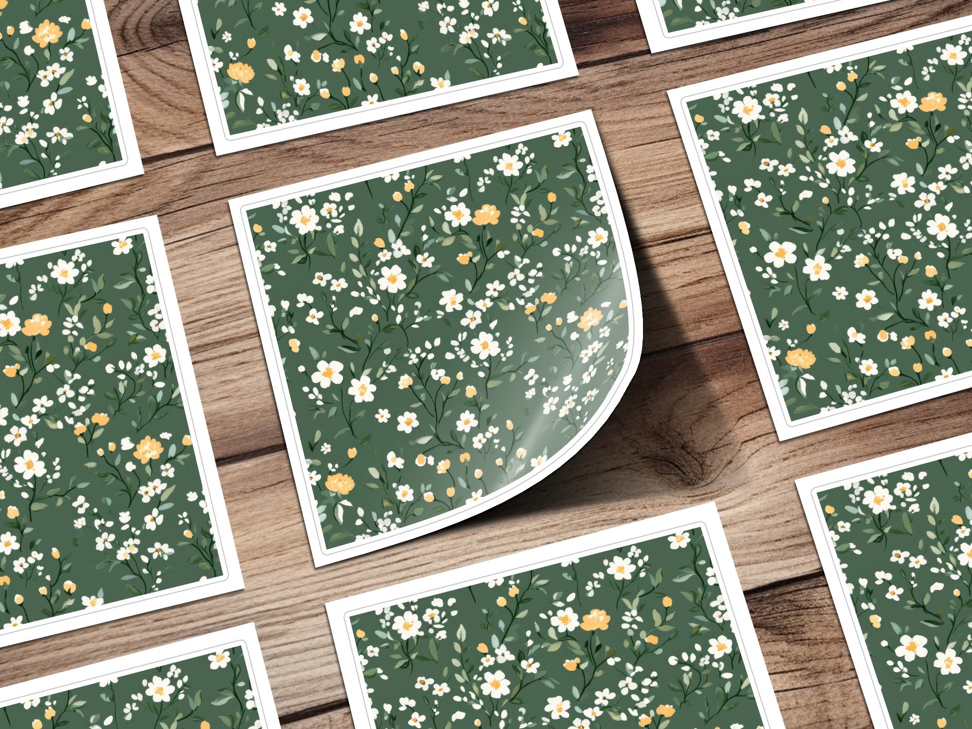 Green Floral Pattern Stickers for Decoration and Crafting