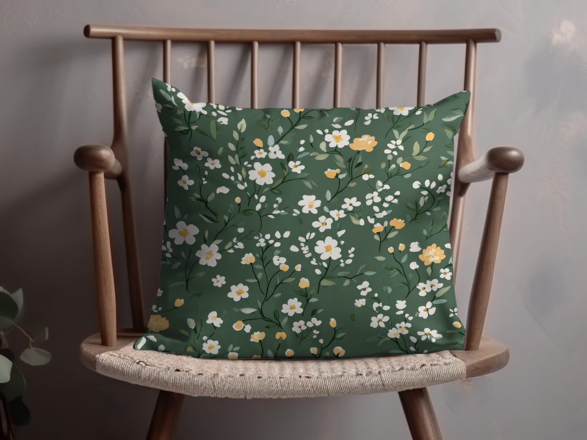 Floral Design Green and Yellow Decorative Pillow product