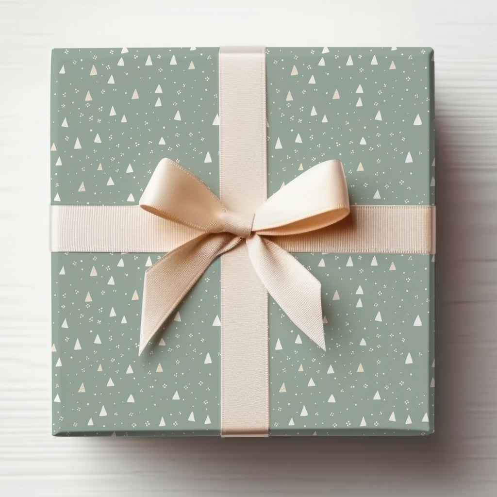 Elegant Green Gift Box with Beige Ribbon Gift Wrap
