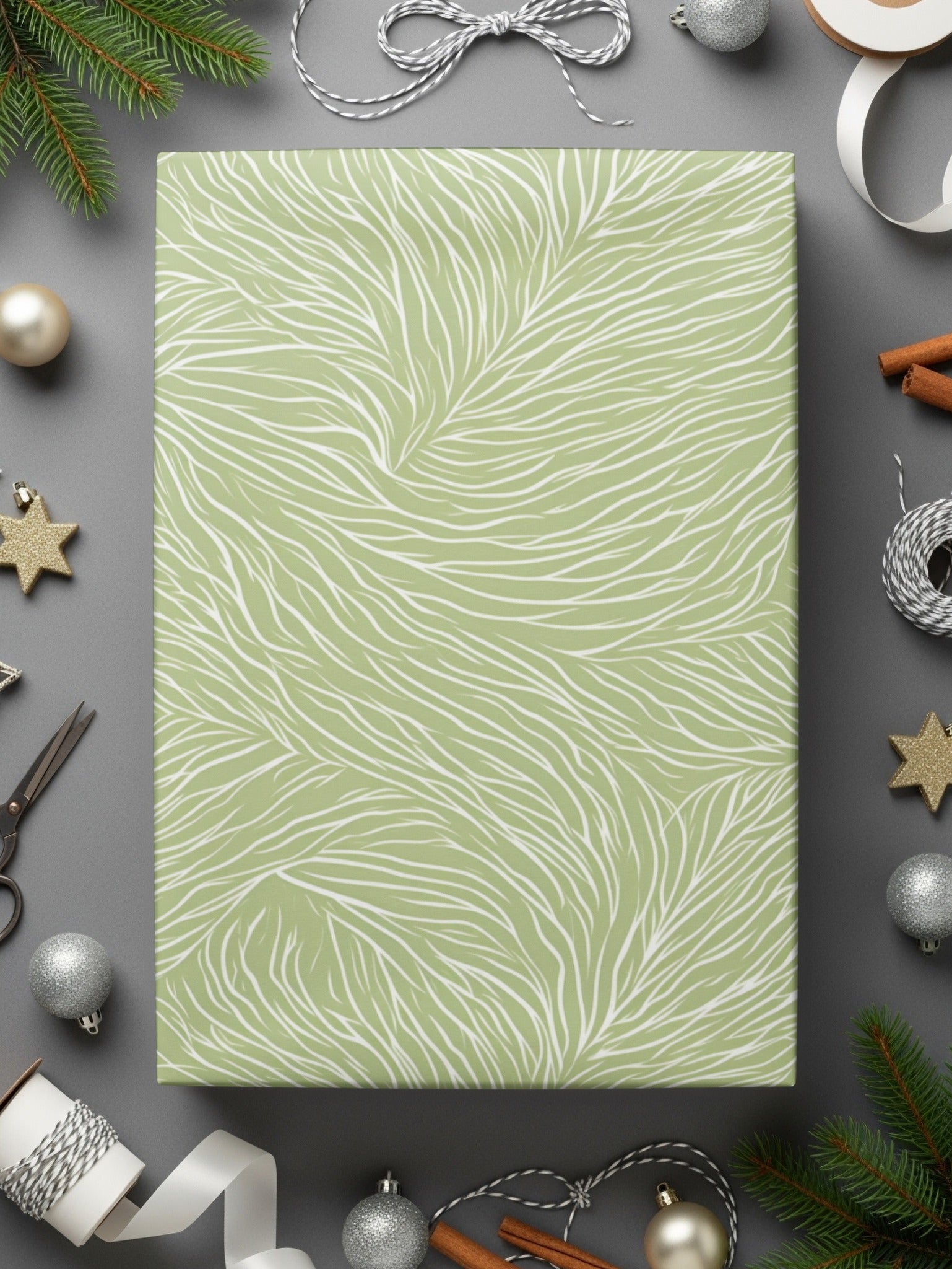 Elegant Leaf Patterned Green Wrapping Paper