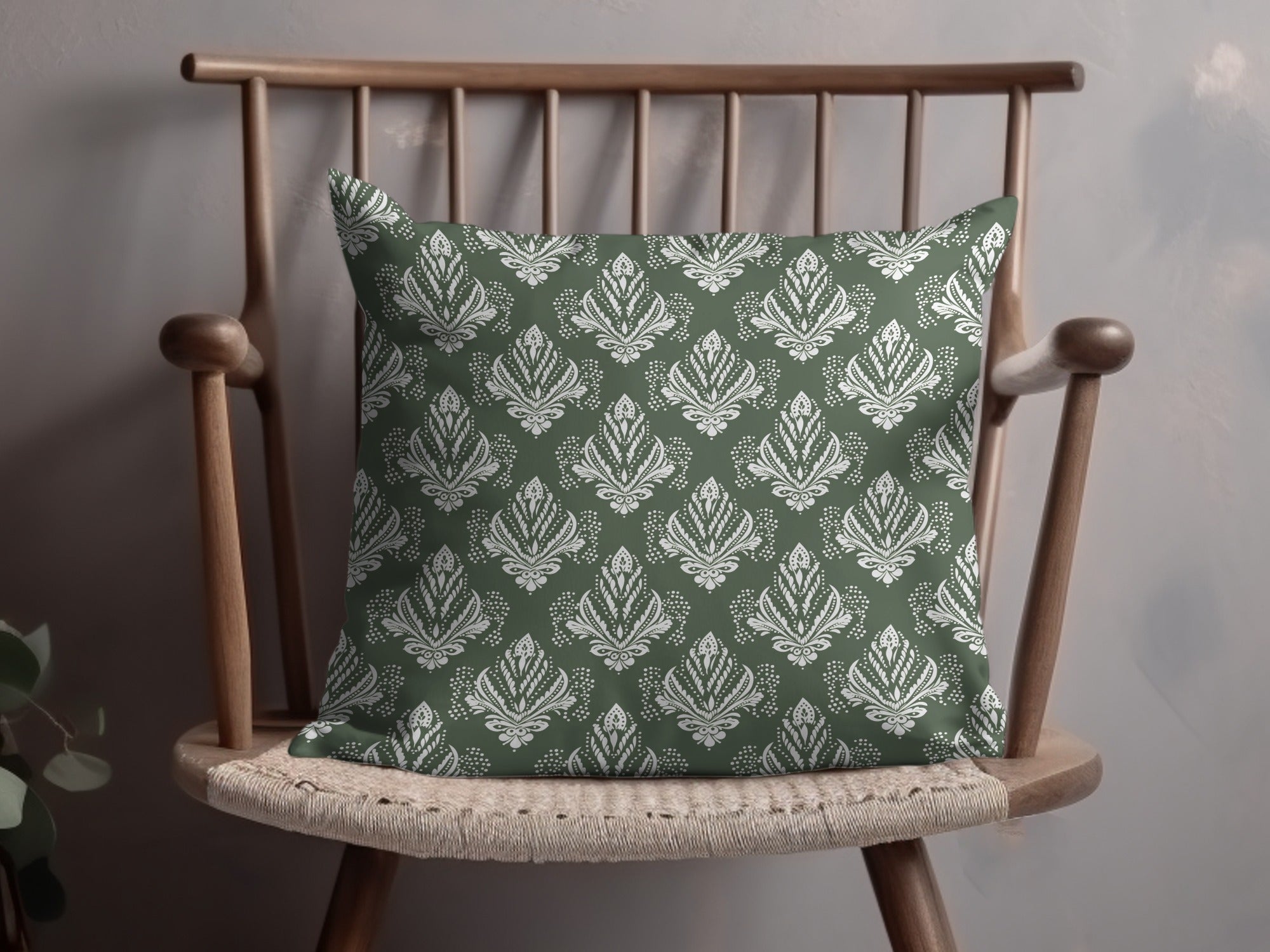 Green Bohemian Chic Pattern Print Throw Pillow
