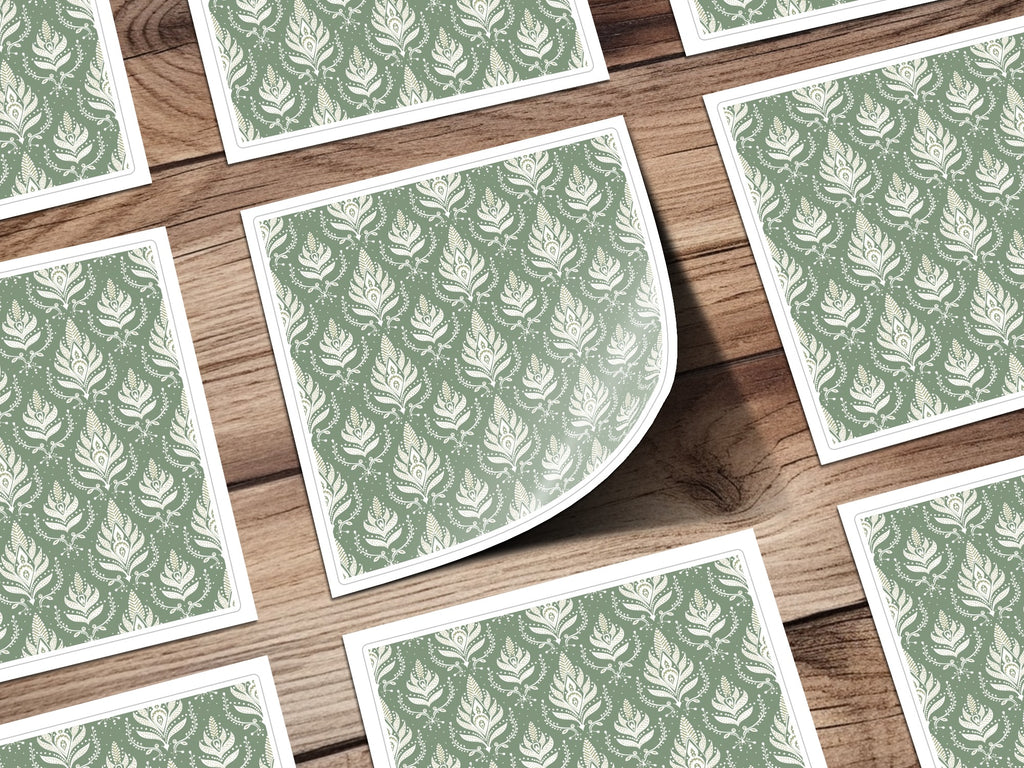 Green and Beige Floral Pattern Sticker Sheet Set