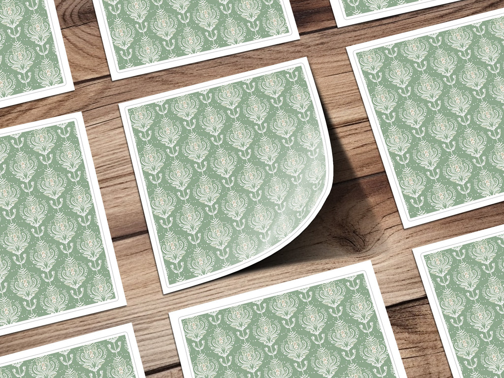 Vintage Green Floral Patterned Wall Art Print