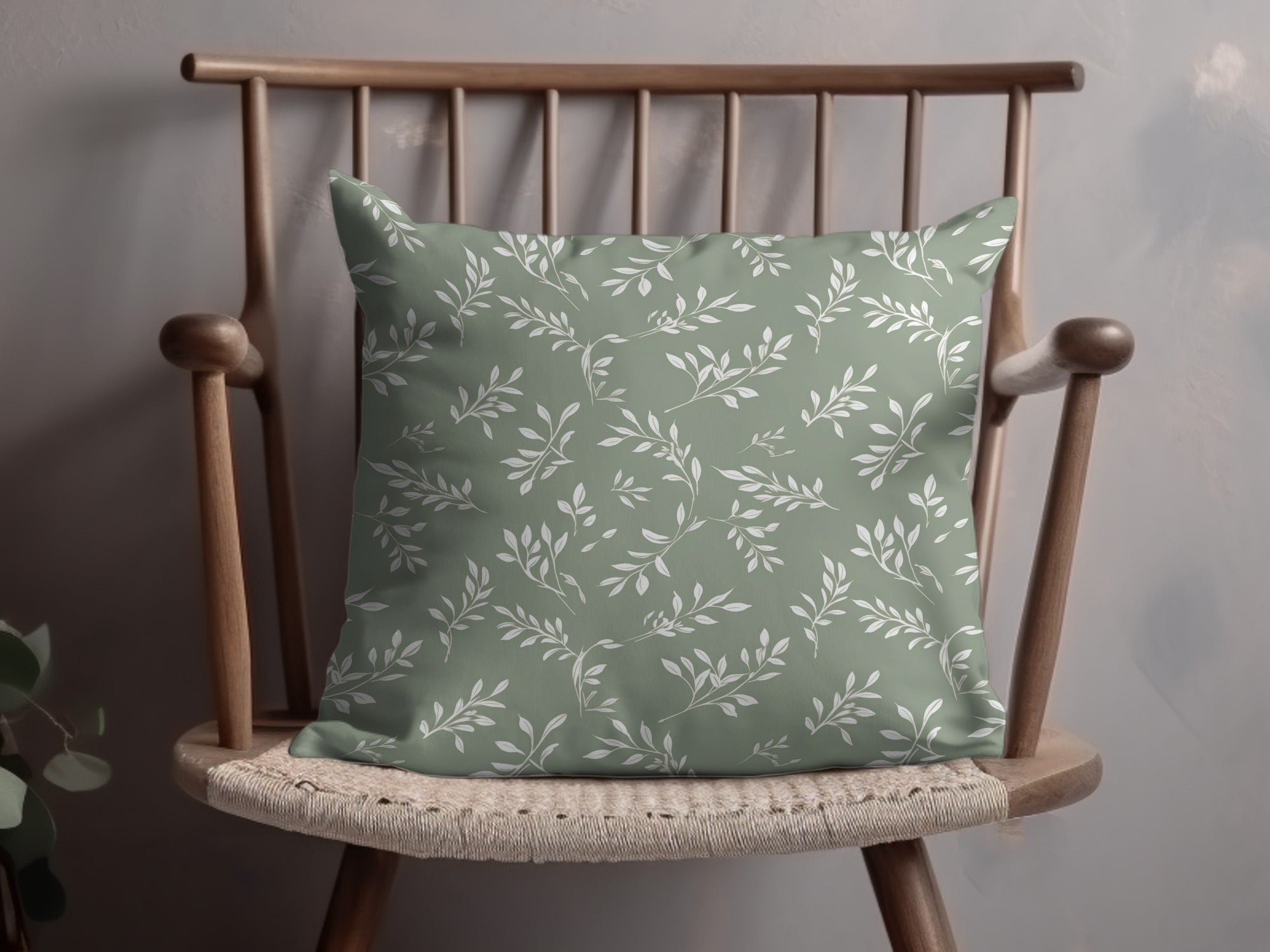 Green Leaf Print Cushion Cover for Home Decor