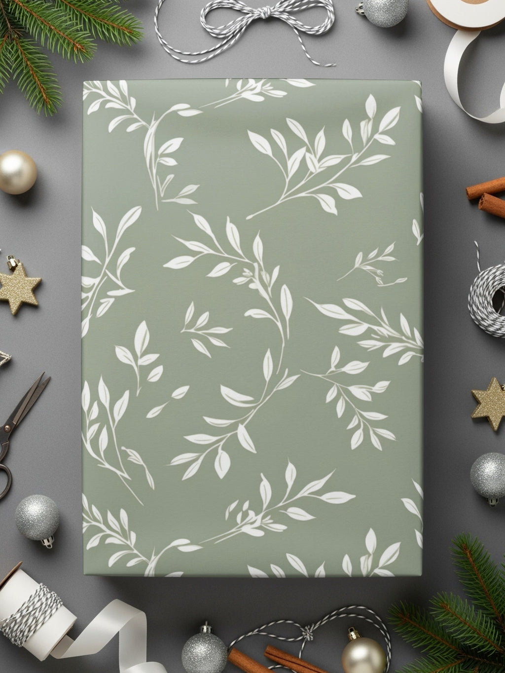 Elegant Green Botanical Leaves Pattern Wrapping Paper