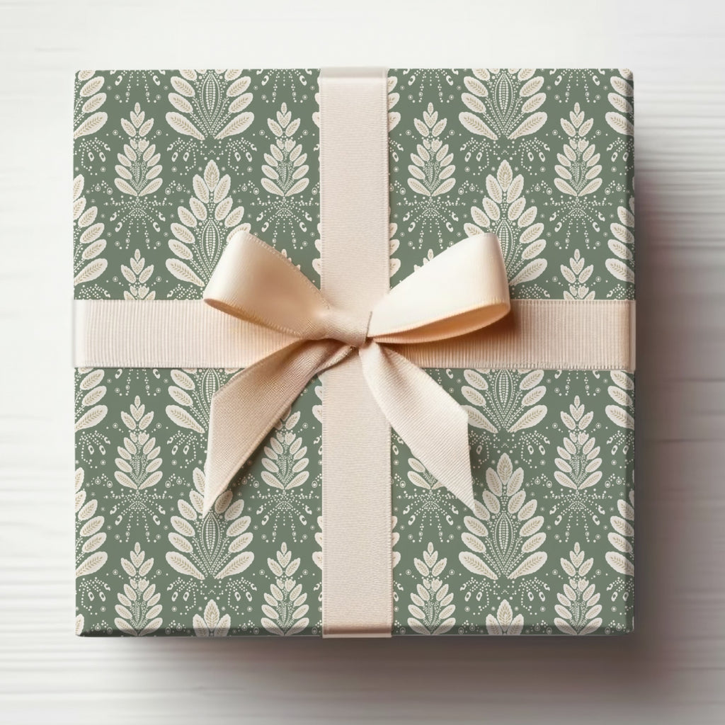 Elegant Green and Cream Patterned Gift Box
