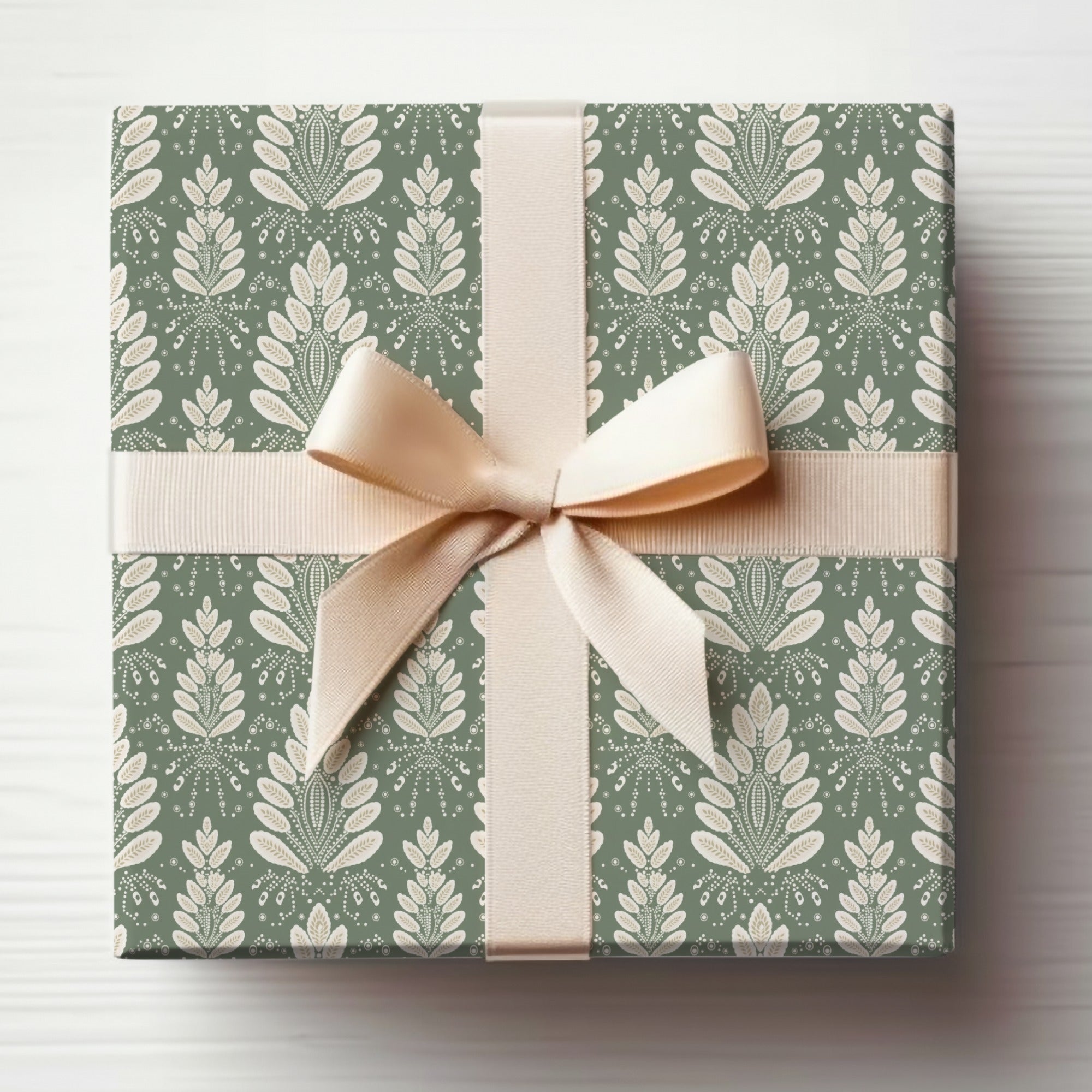 Elegant Green and Cream Patterned Gift Box