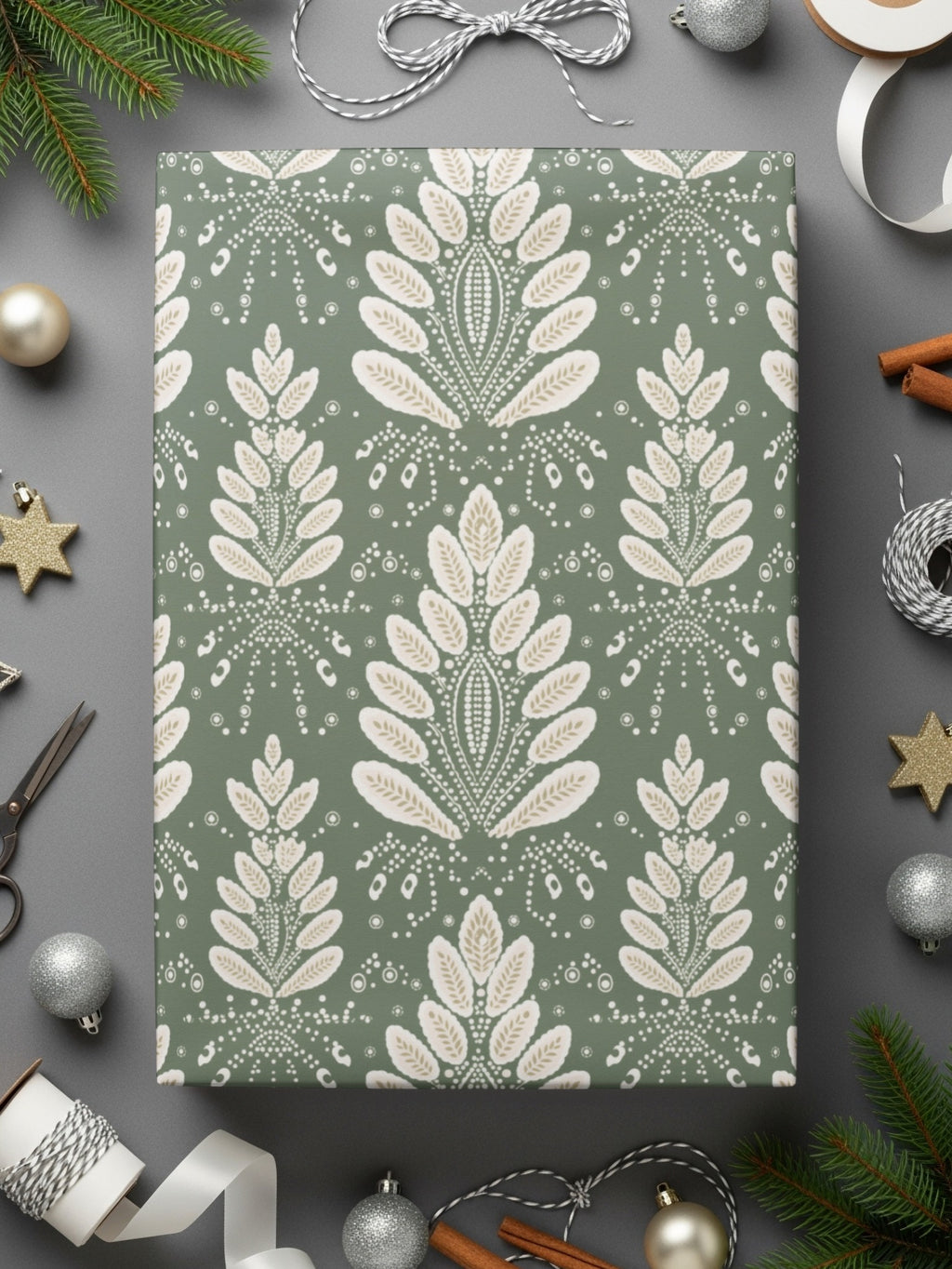 Elegant Green and White Holiday Wrapping Paper
